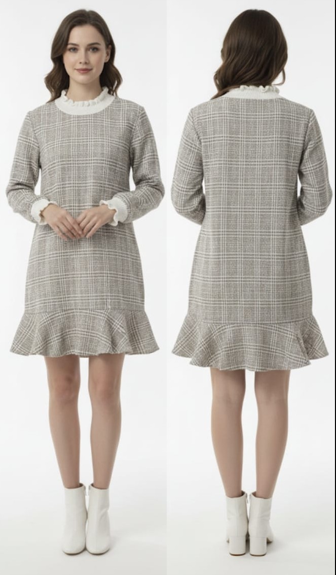 Plaid Ruffle Hem Dress - M&L - Size