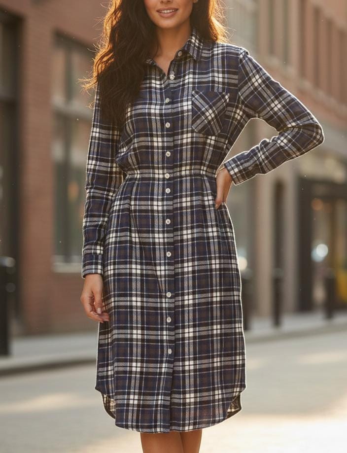 Plaid Shirt Dress - L Size