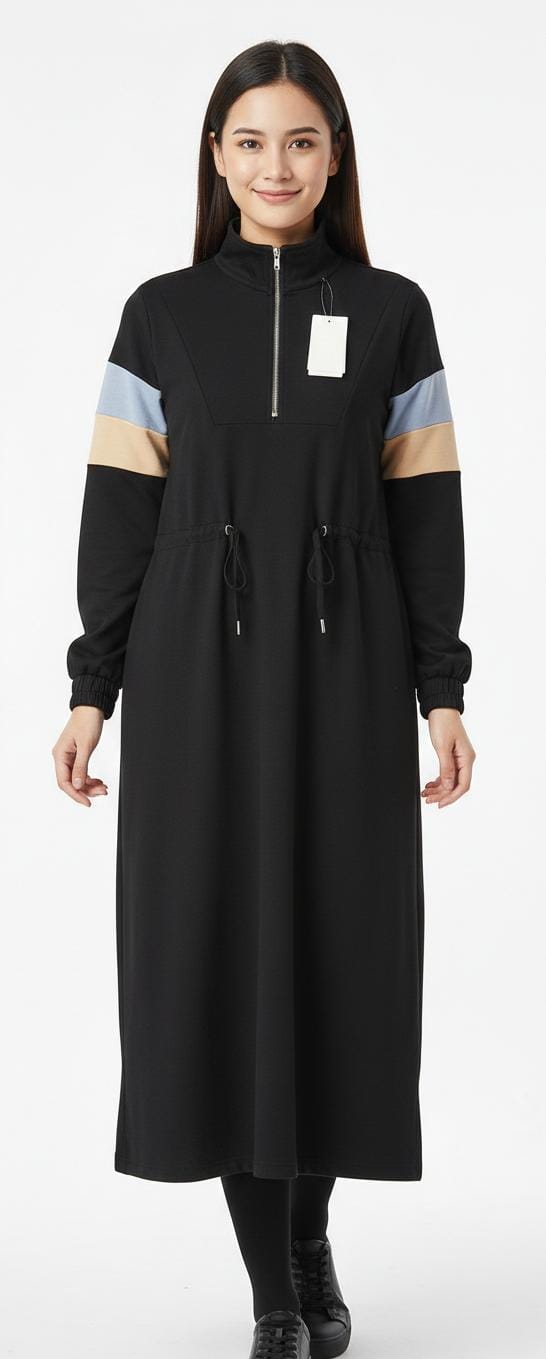 Colorblock Long Zip-Up Dress - L Size