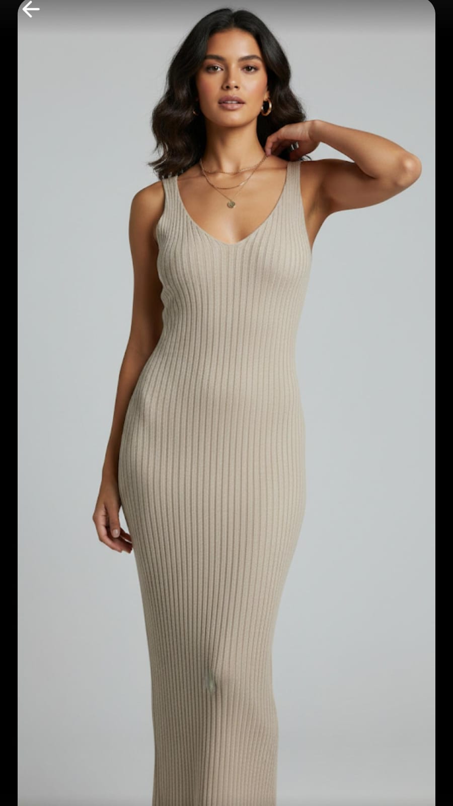 Beige Ribbed Bodycon Maxi Dress - L,M,XL Size