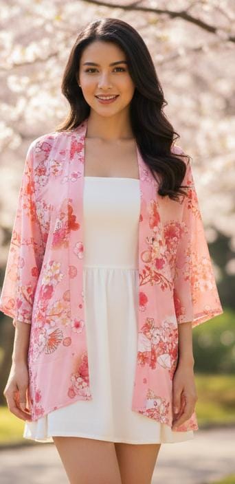 Floral Pink Kimono Cardigan - L Size