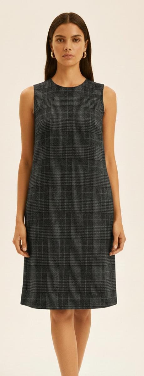 Classic Checked Sleeveless Shift Dress - L Size