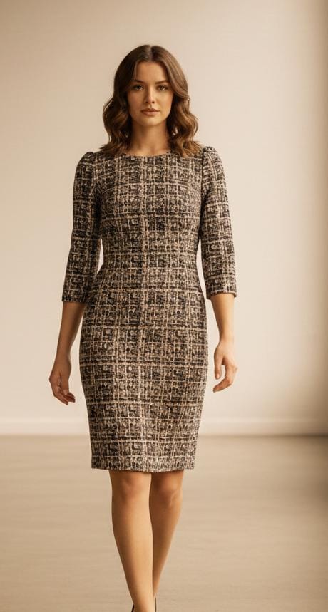 Classic Plaid Sheath Dress - L size
