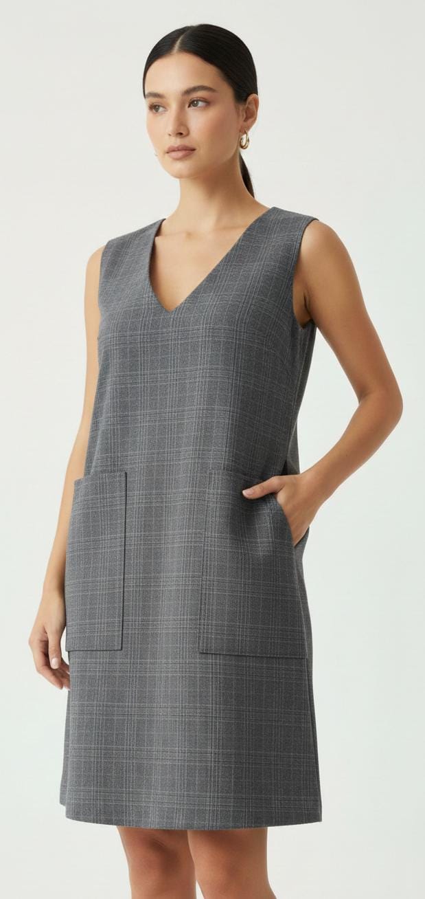 Sleeveless Plaid Shift Dress - L size