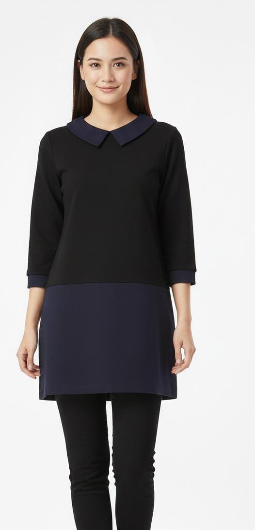 Contrast Collar Tunic Dress - L Size