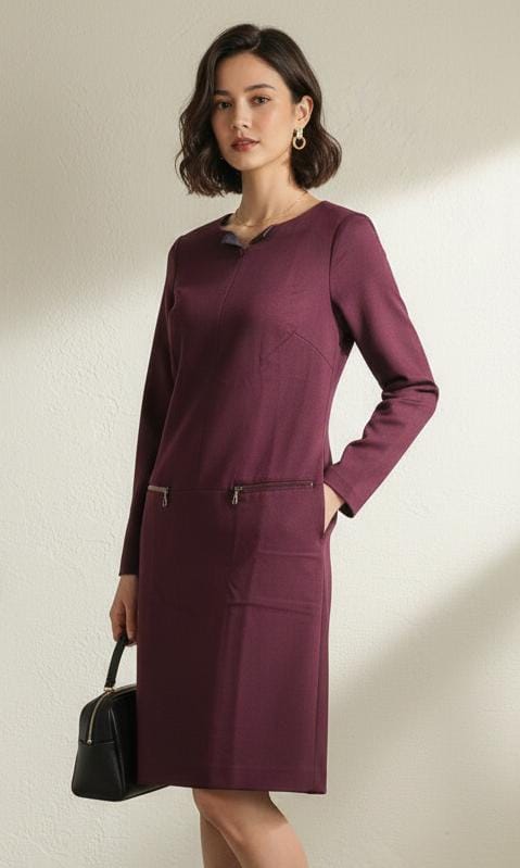 Elegant Burgundy Work Dress - L Size