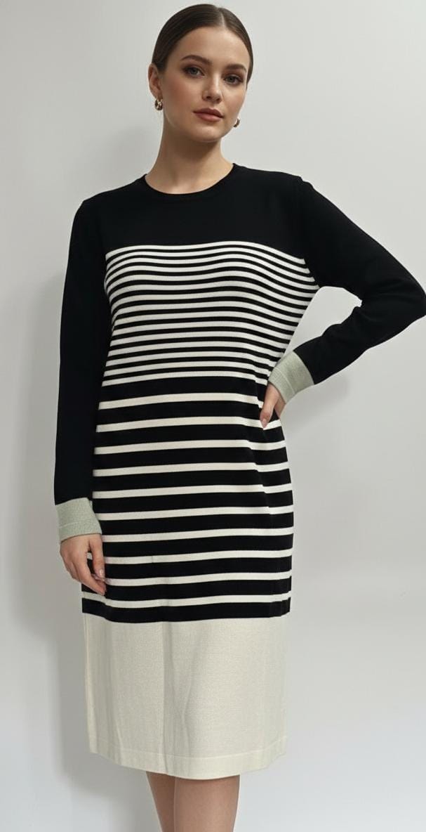 Striped Knit Midi Dress - L Size