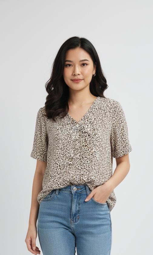 Floral Printed V-Neck Shirt - L Size