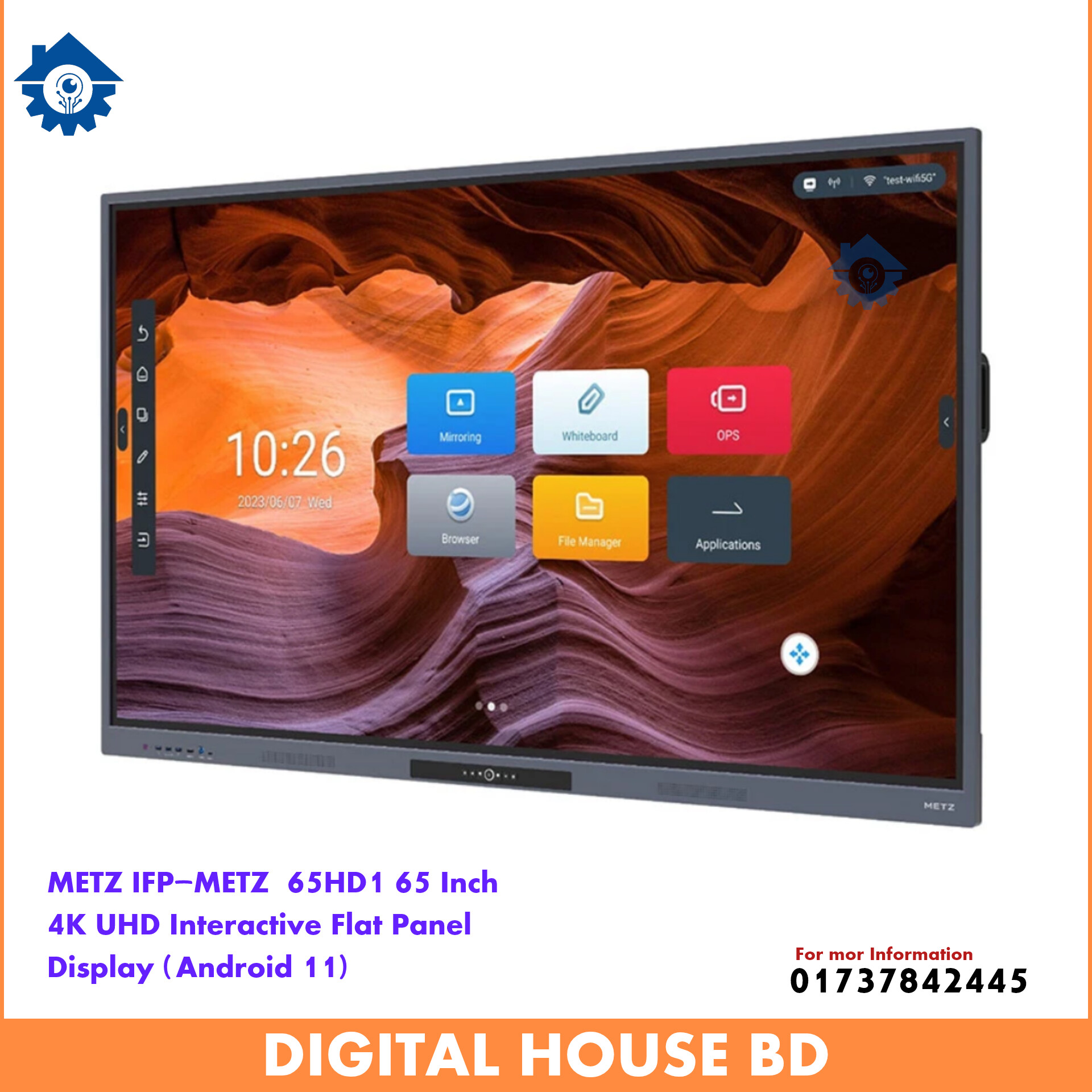 METZ IFP-METZ H Series 65HD1 65 Inch 4K UHD Interactive Flat Panel Display (Android 11)