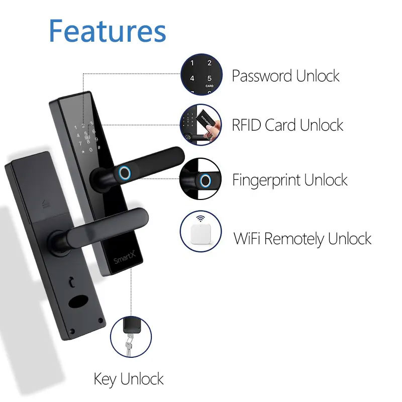 SmartX  SX-578  WiFi And Fingerprint Smart Door Lock. Tuya Smart Life App – 6 Unlock Options
