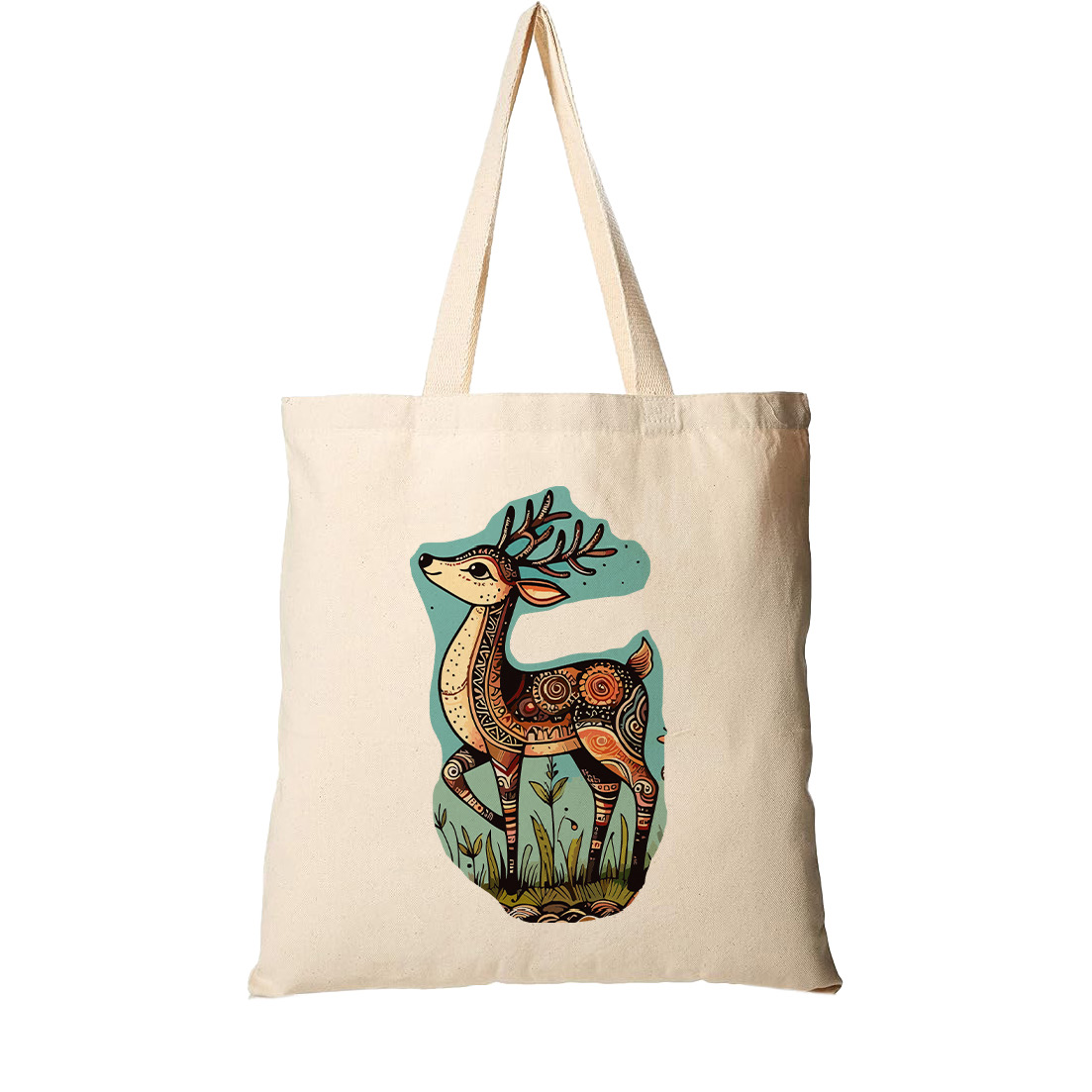 Canvas Tote Bag with Artistic Deer Print
