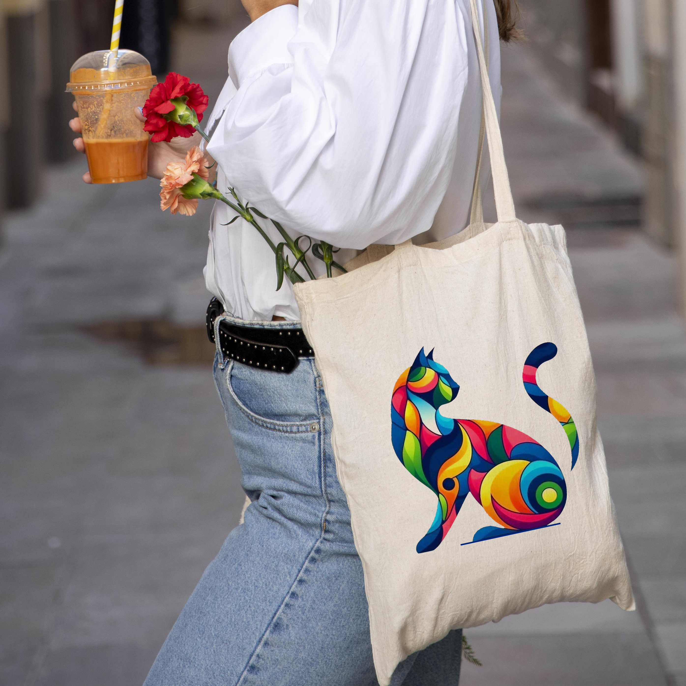 Colorful Cat Canvas Tote Bag