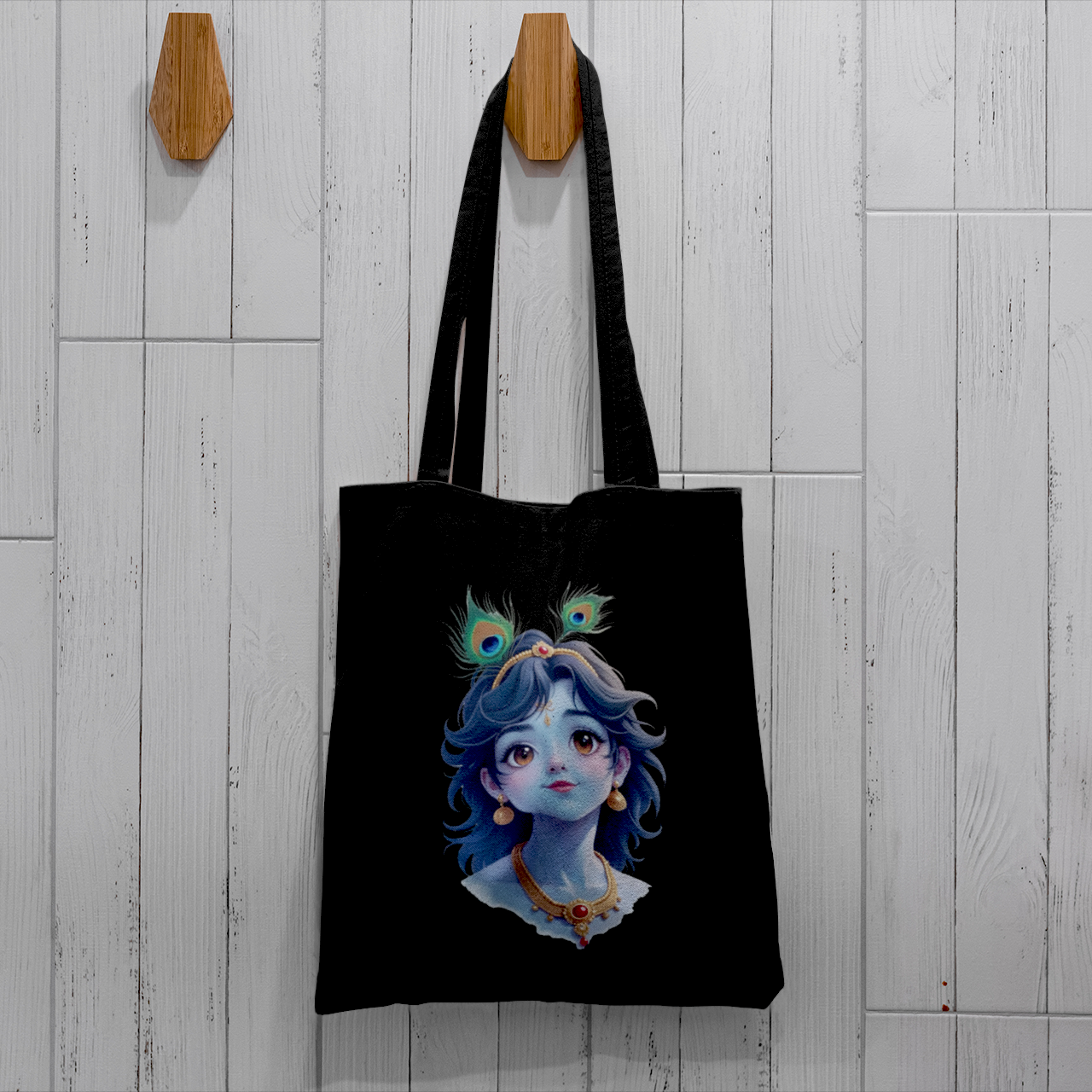 Black Tote Bag with BalKrishna painting