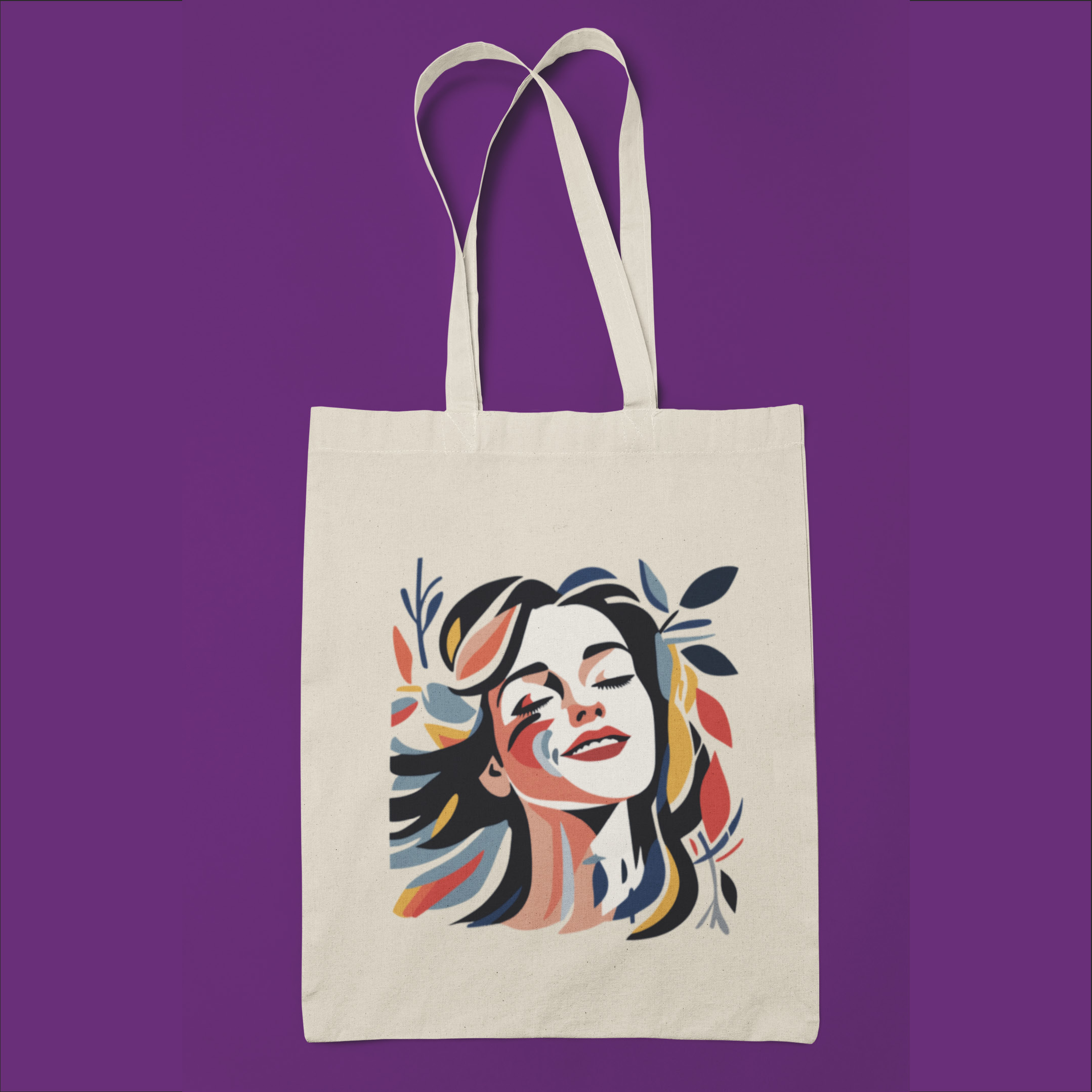 Canvas Tote Bag with Artistic Woman Portrait