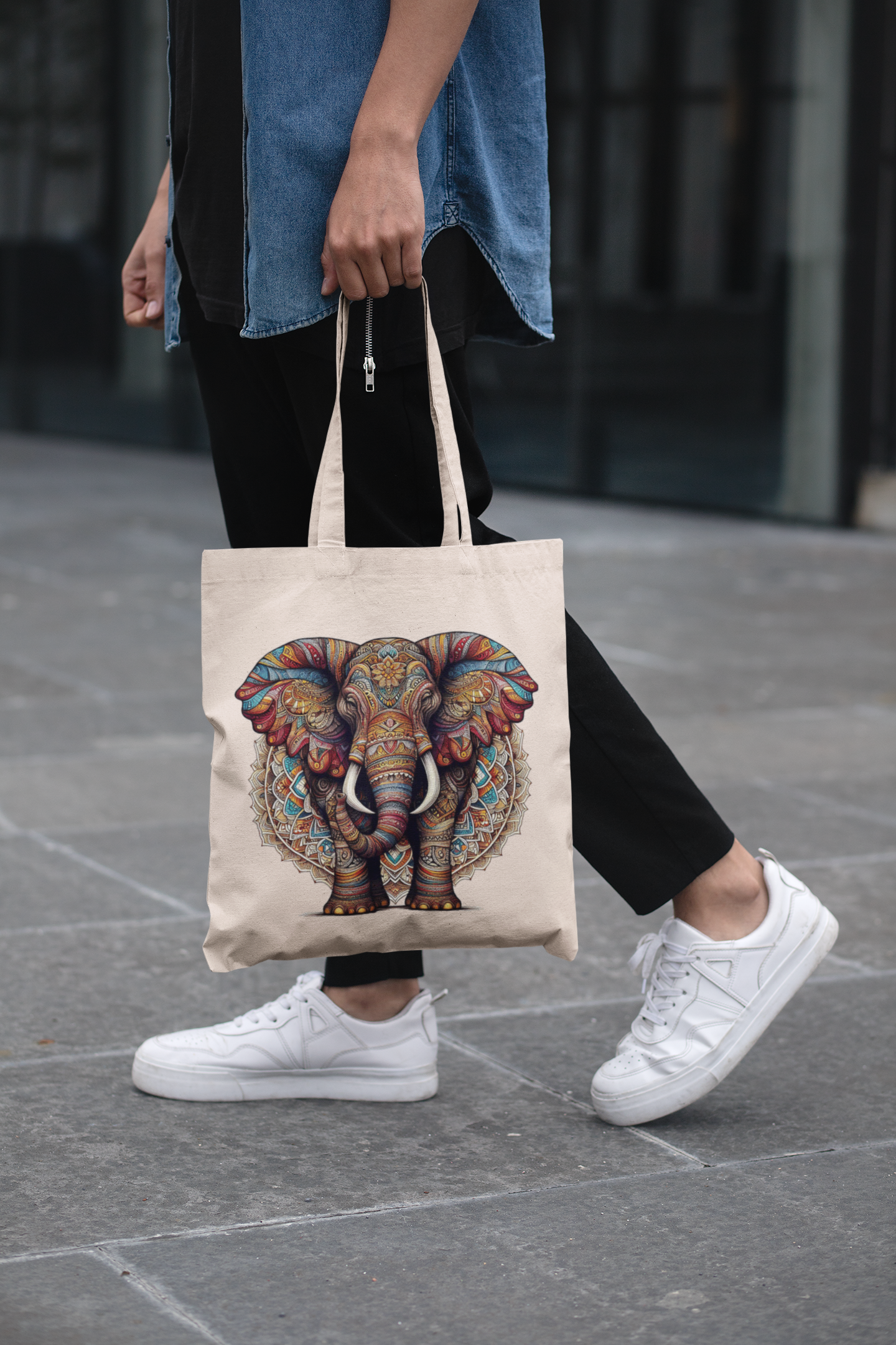 Elephant Print Canvas Tote Bag