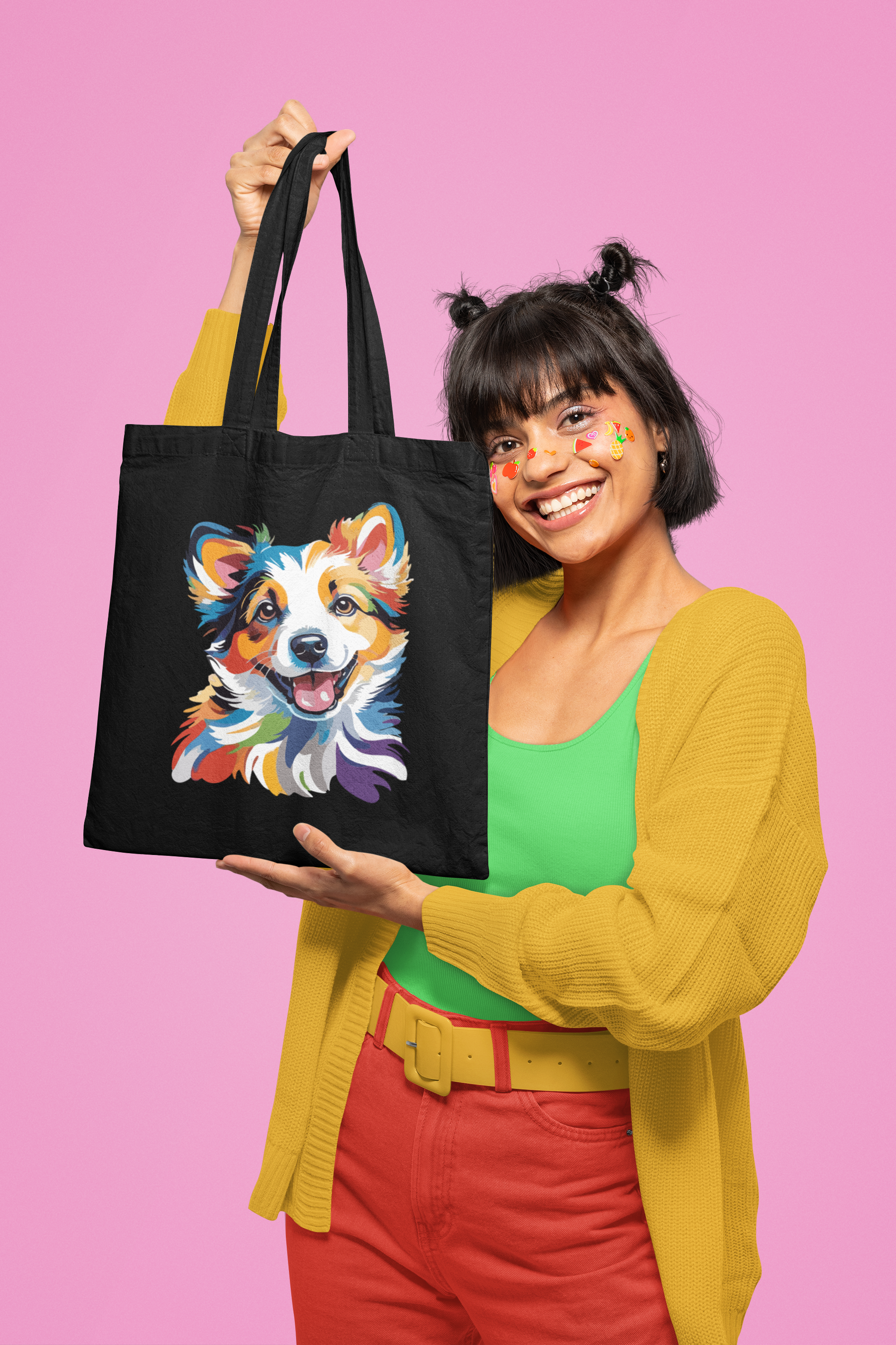 Colorful Dog Print Tote Bag