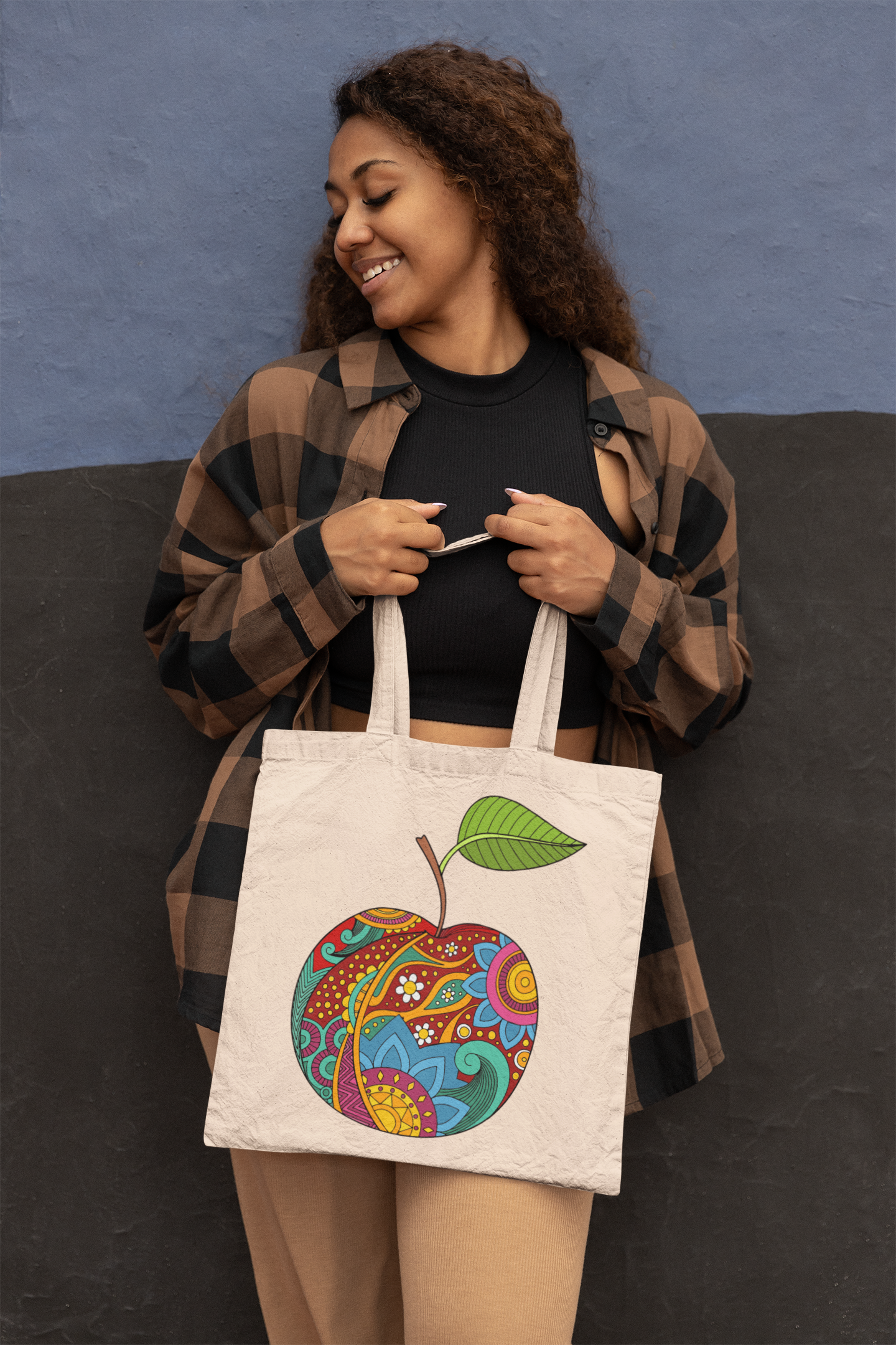 Colorful Apple Print Tote Bag