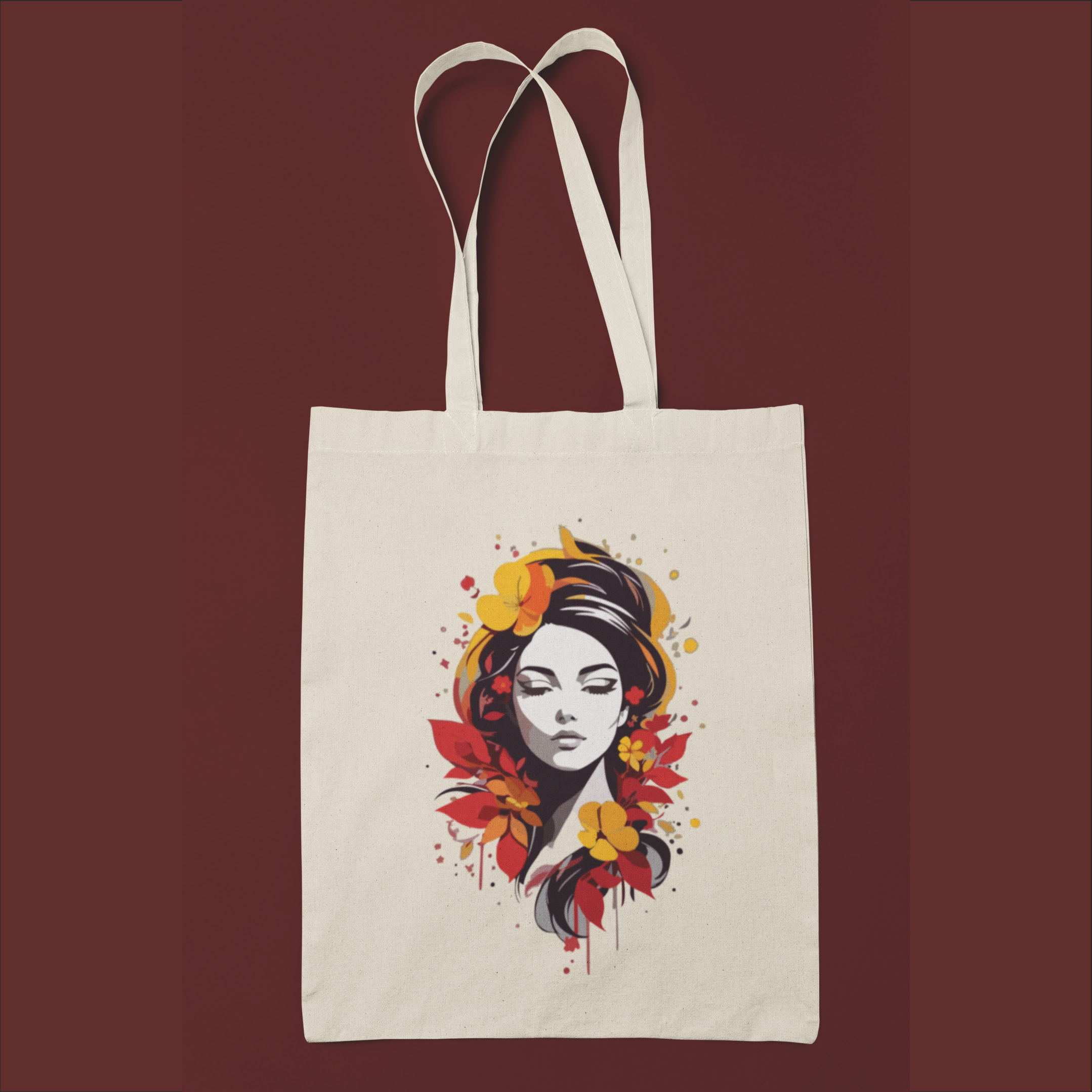 Artistic Floral Canvas Tote Bag