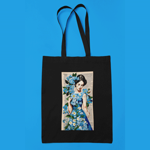 Black Canvas Tote Bag with Artistic Print