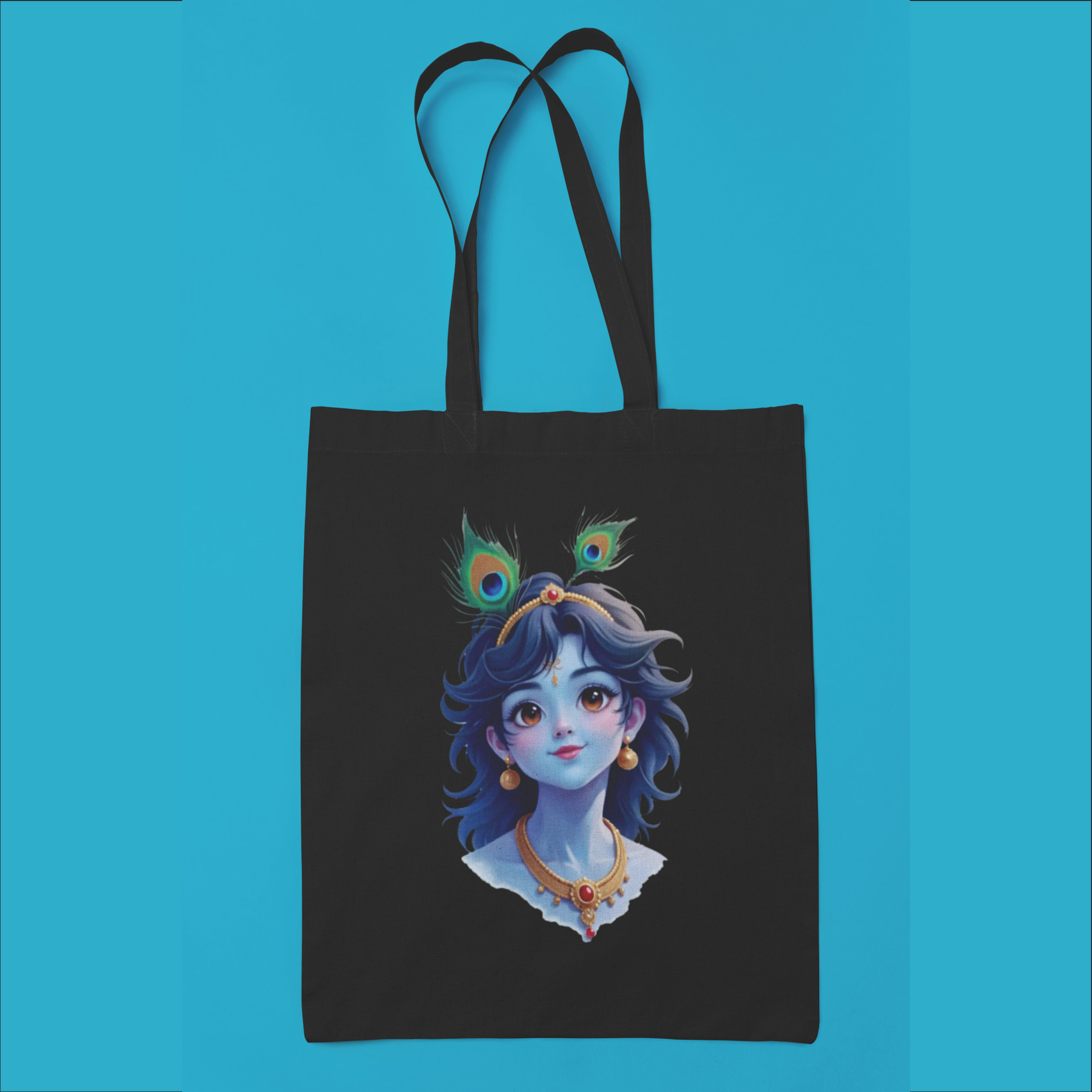 Black Tote Bag with BalKrishna painting