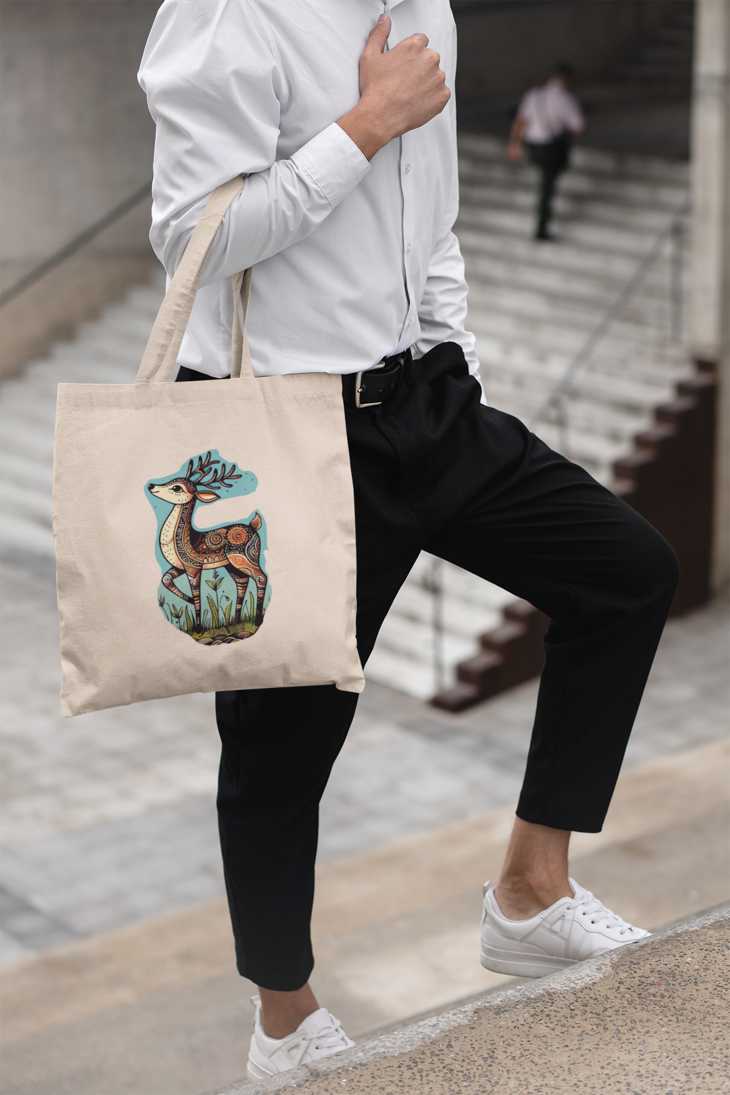 Canvas Tote Bag with Artistic Deer Print