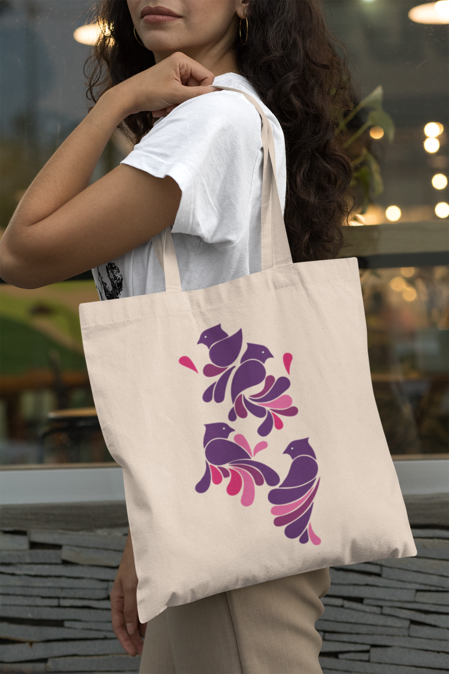 Bird Pattern Canvas Tote Bag