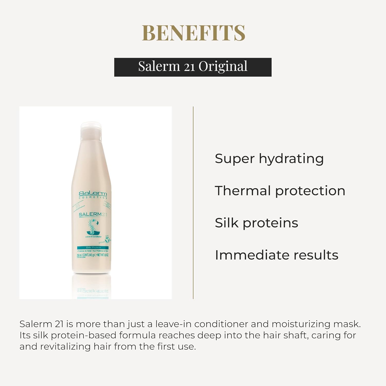 SALERM - Instant Hair Conditioner 21 Silk Protein - 250 ml - Leave-In or Rinse-Out Conditioner - with Silk Proteins - Heat Protector and Hydrating