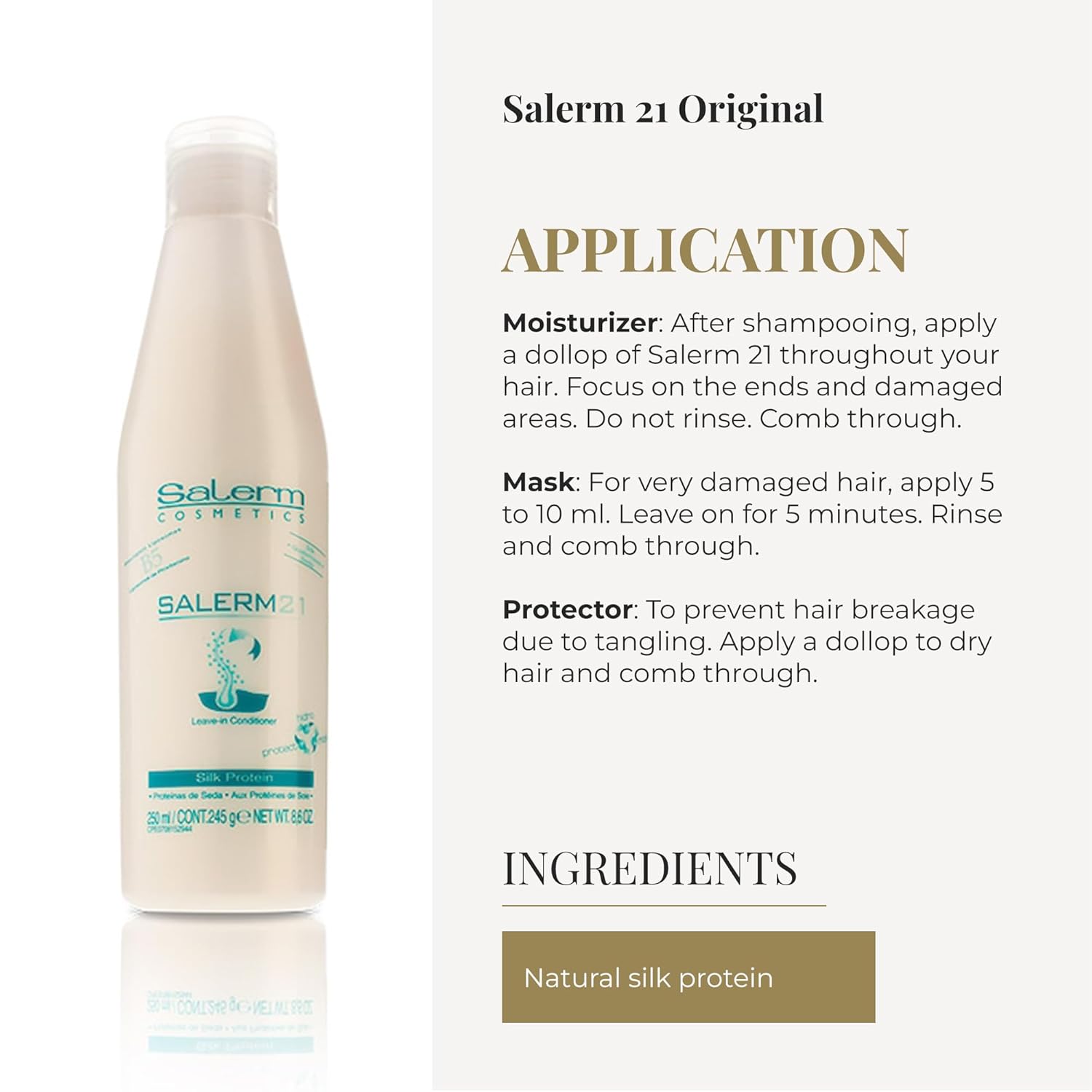 SALERM - Instant Hair Conditioner 21 Silk Protein - 250 ml - Leave-In or Rinse-Out Conditioner - with Silk Proteins - Heat Protector and Hydrating