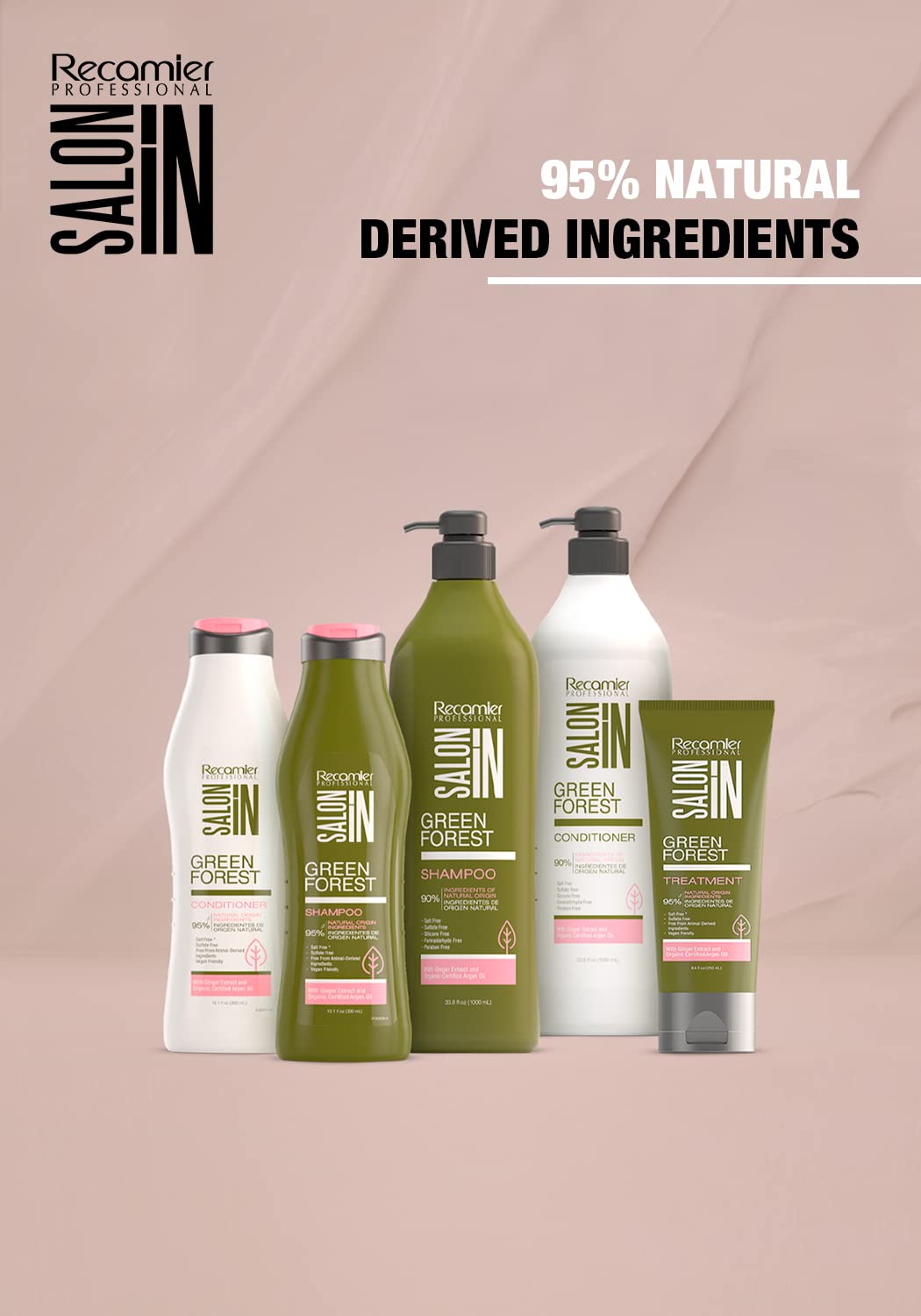Salon In Recamier Green Forest Moisturizing Natural Hair Shampoo with Argan & Jojoba Oil for Dry & Damaged Hair, Sulfate-Free 10.1 OZ