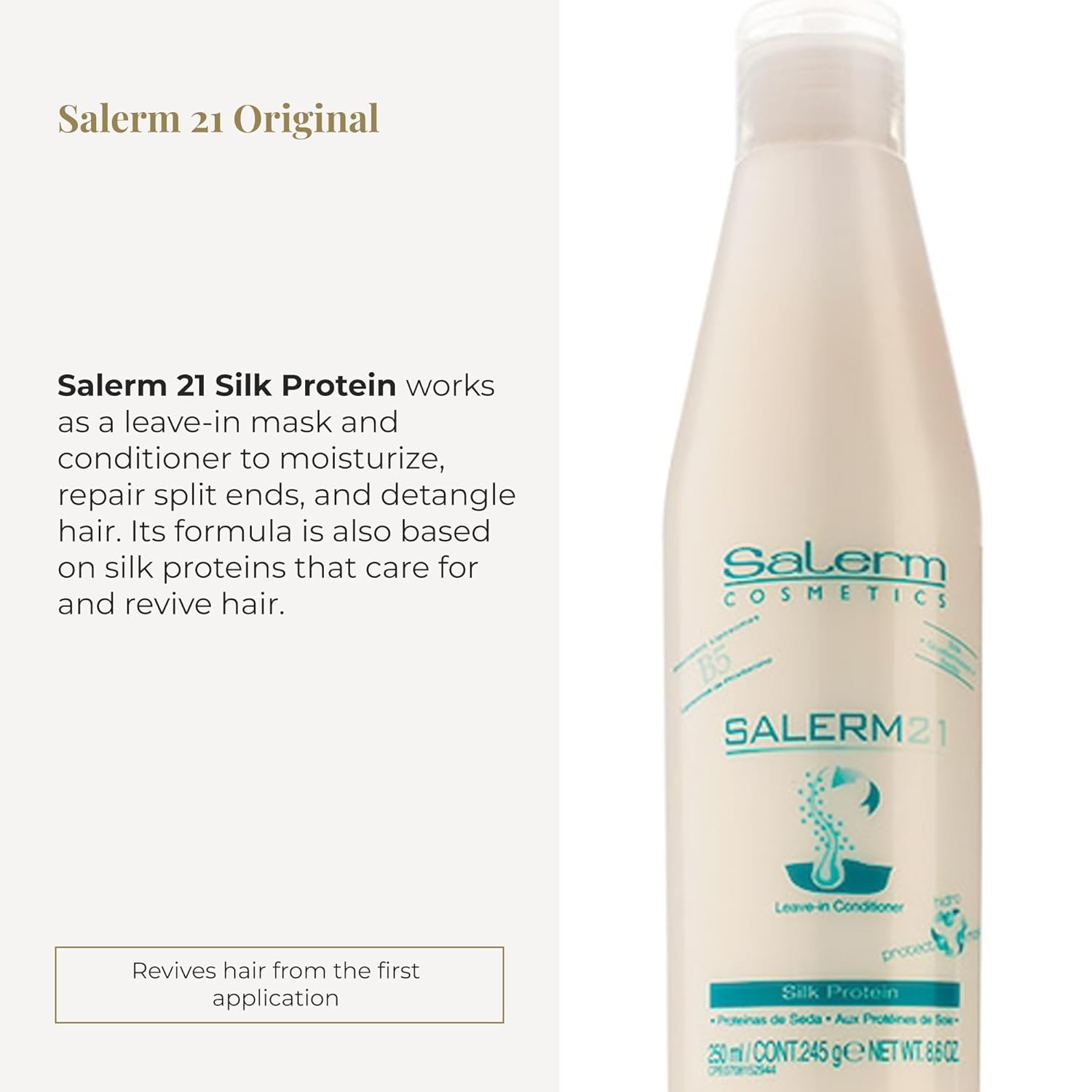 SALERM - Instant Hair Conditioner 21 Silk Protein - 250 ml - Leave-In or Rinse-Out Conditioner - with Silk Proteins - Heat Protector and Hydrating