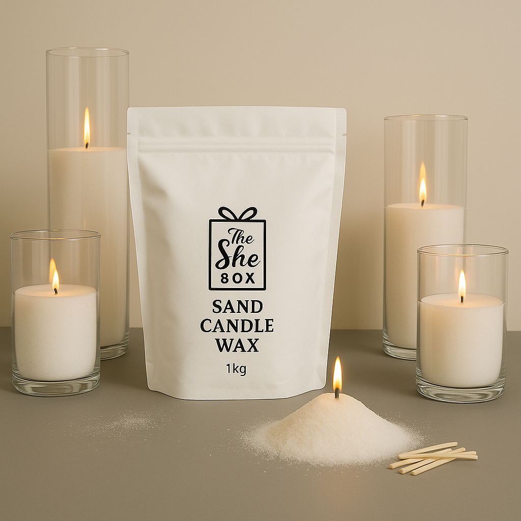 The She Box – Sand Candle Wax (1 KG + 100 Cotton Wicks)