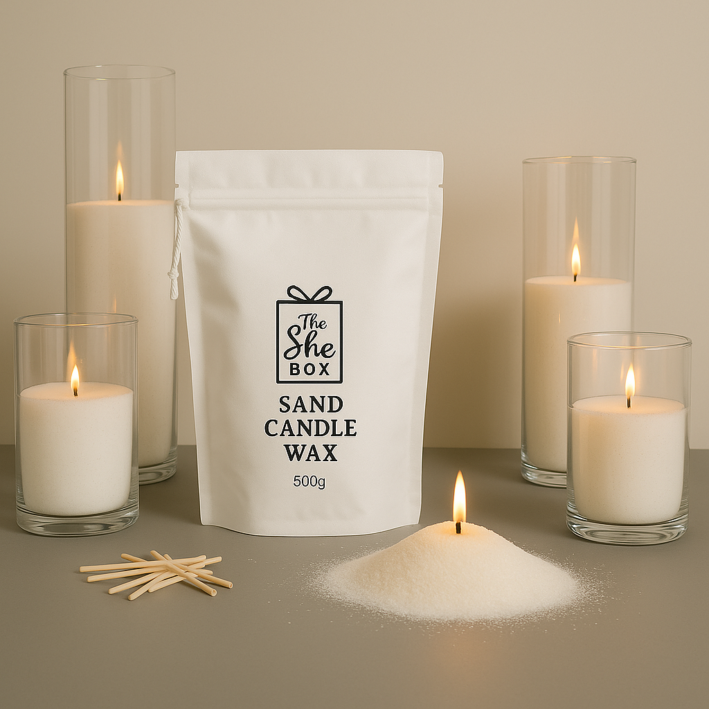 🌿 The She Box – Sand Candle Wax (500G + 50 Cotton Wicks)