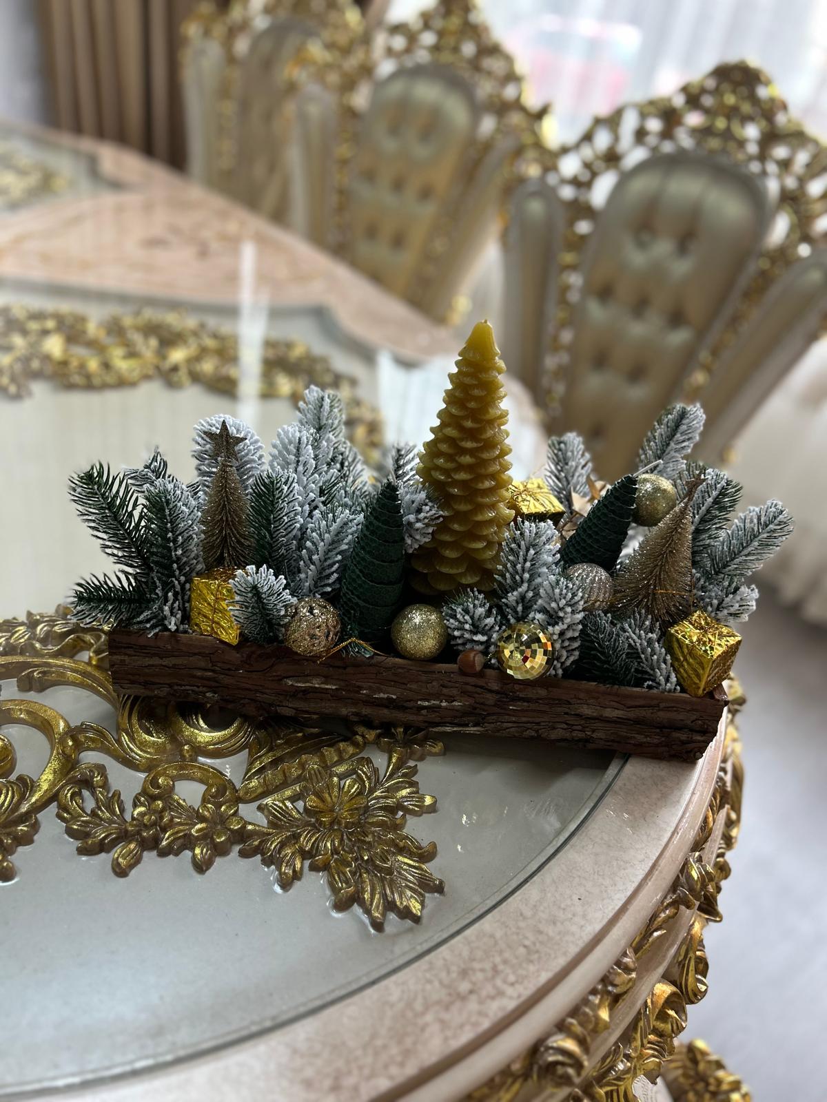 Aranjament de Crăciun cu Lumânare în Formă de Brad și Pădure Miniaturală