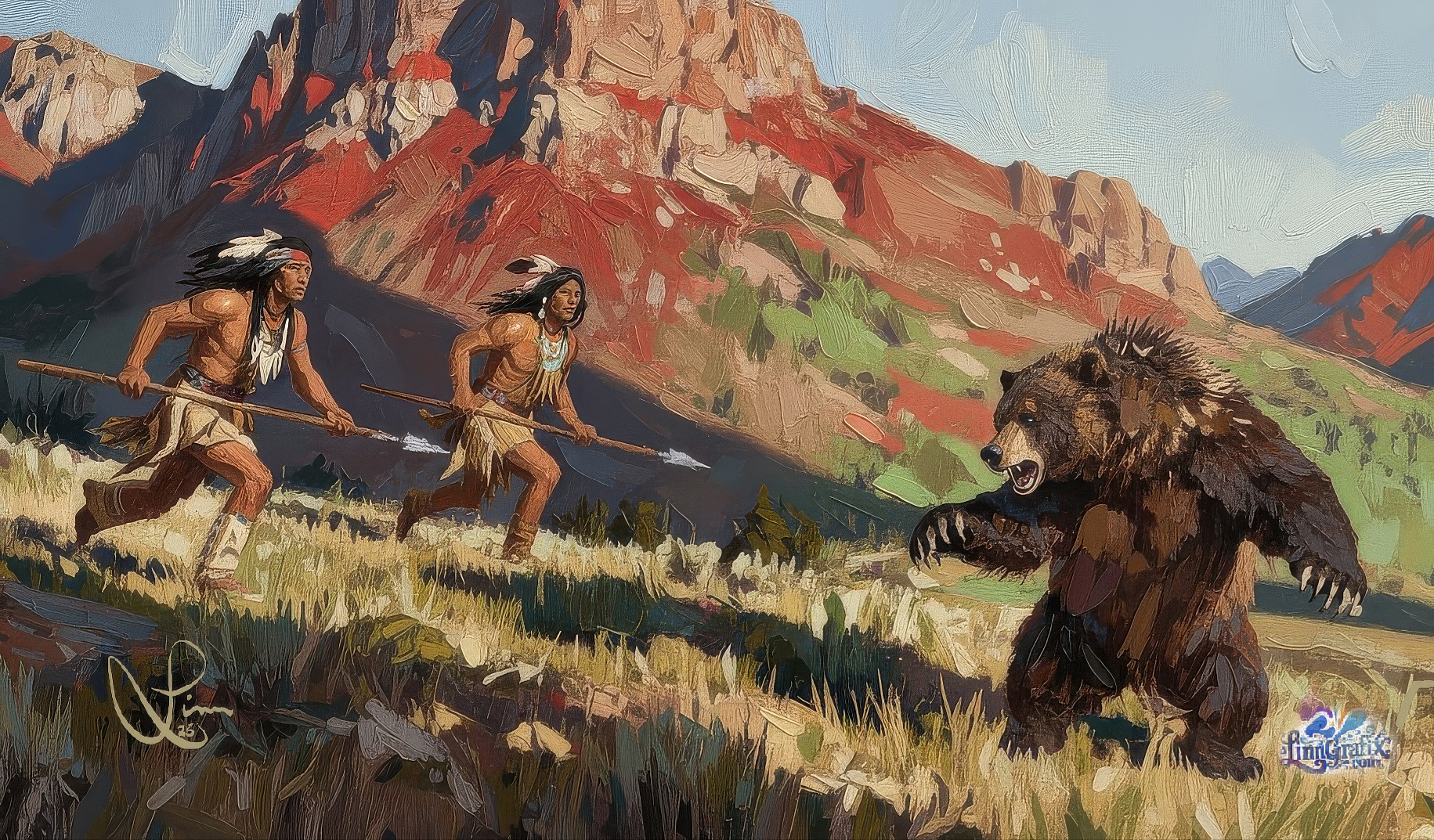 Native American Bear Hunting Painting - Digital Download