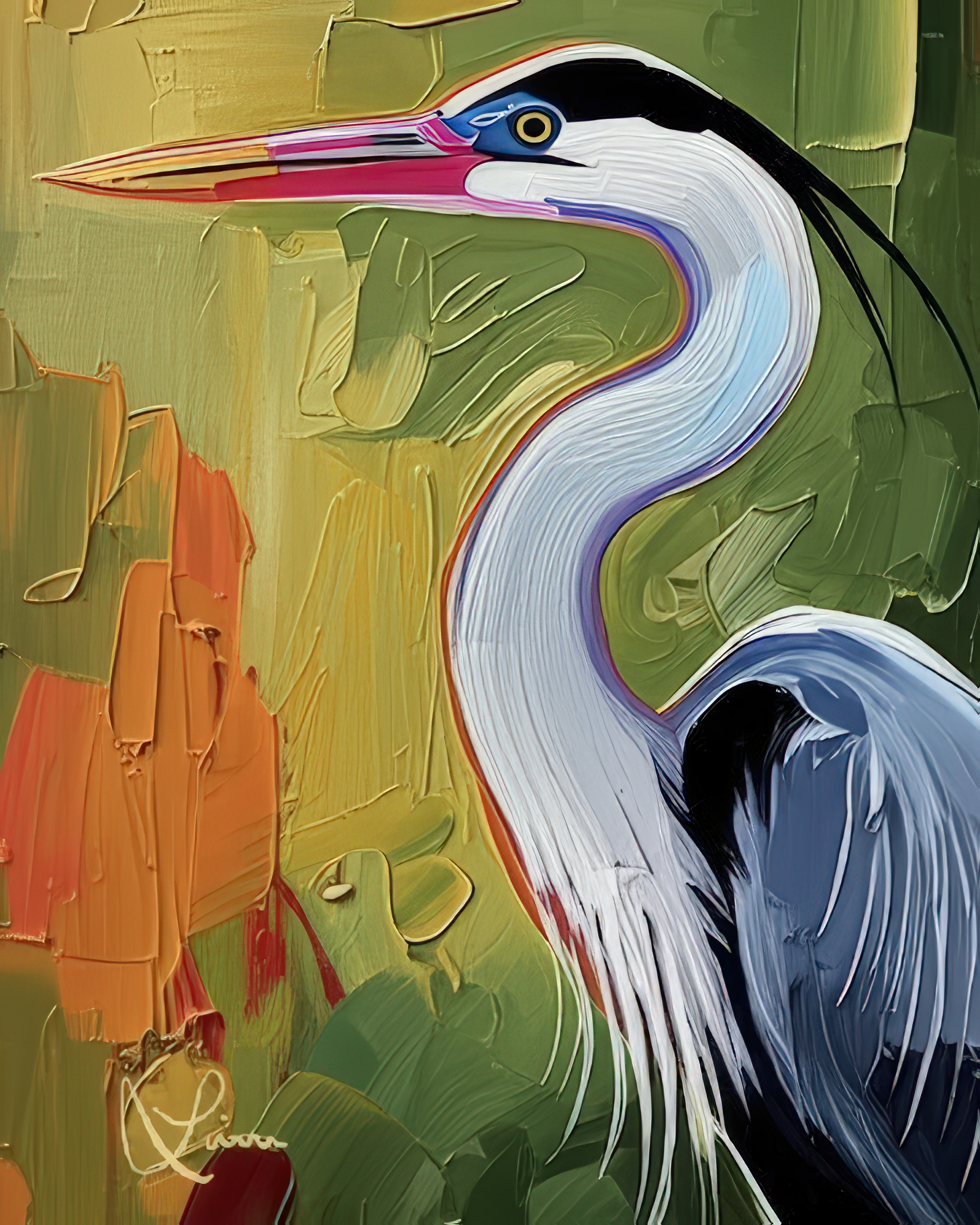 Heron Acrylic Painting