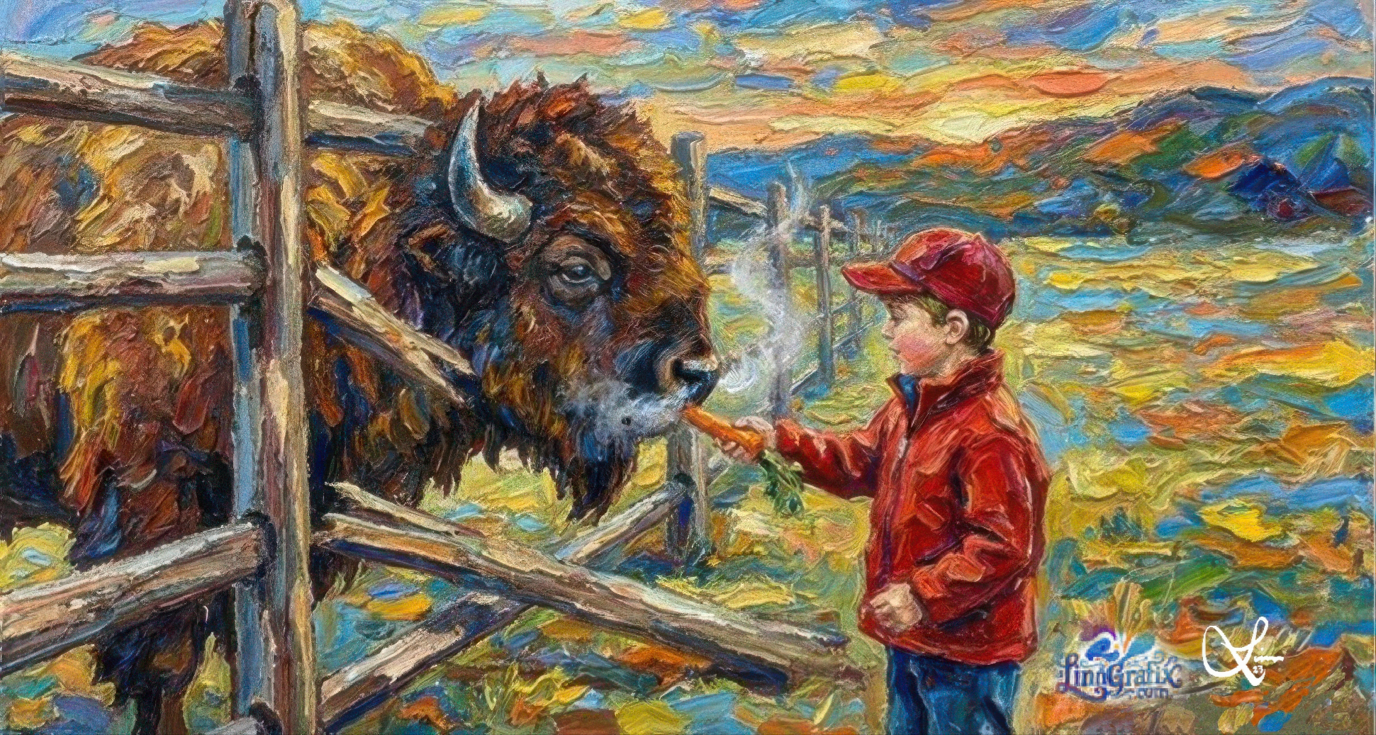 Boy Feeding Bison - Digital Download