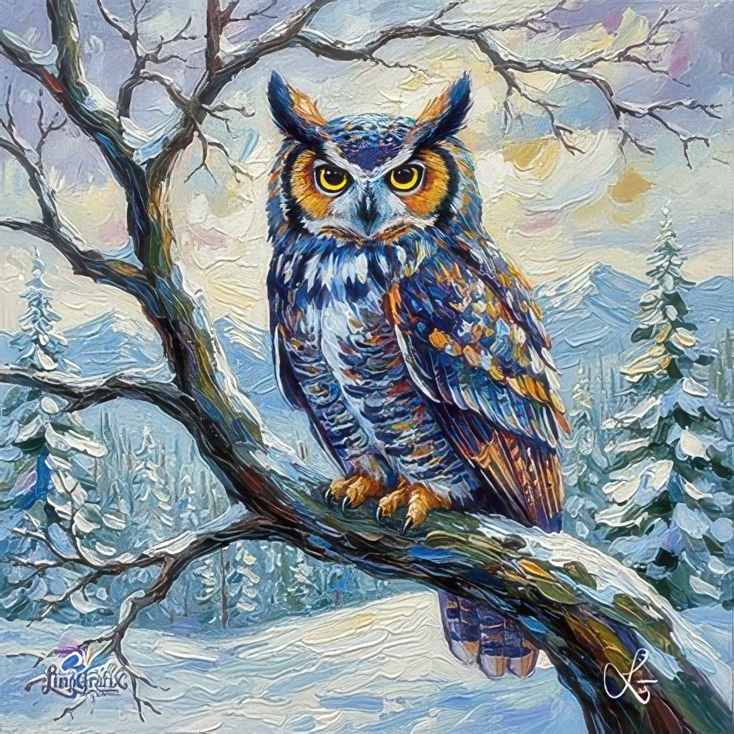 Winter Owl Oil Painting - Digital Download