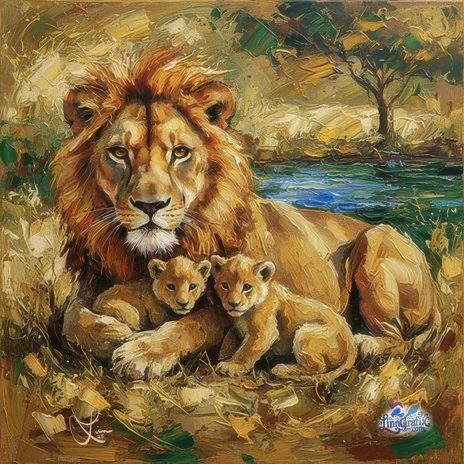 Lion Family Oil Painting / Digital Download