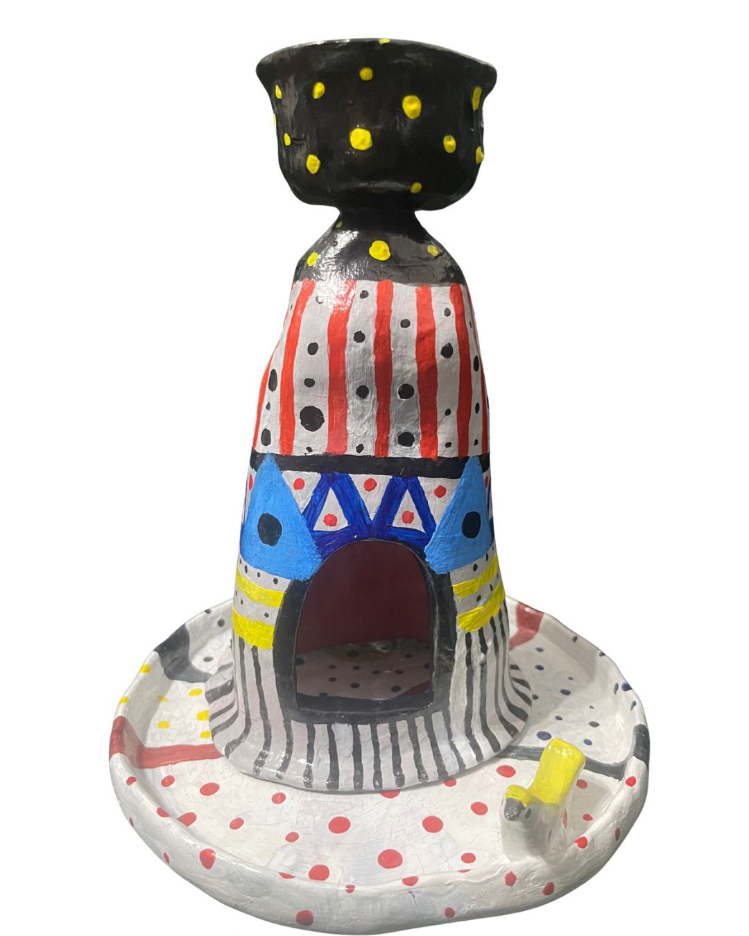 Castiçal artesanal em cerâmica