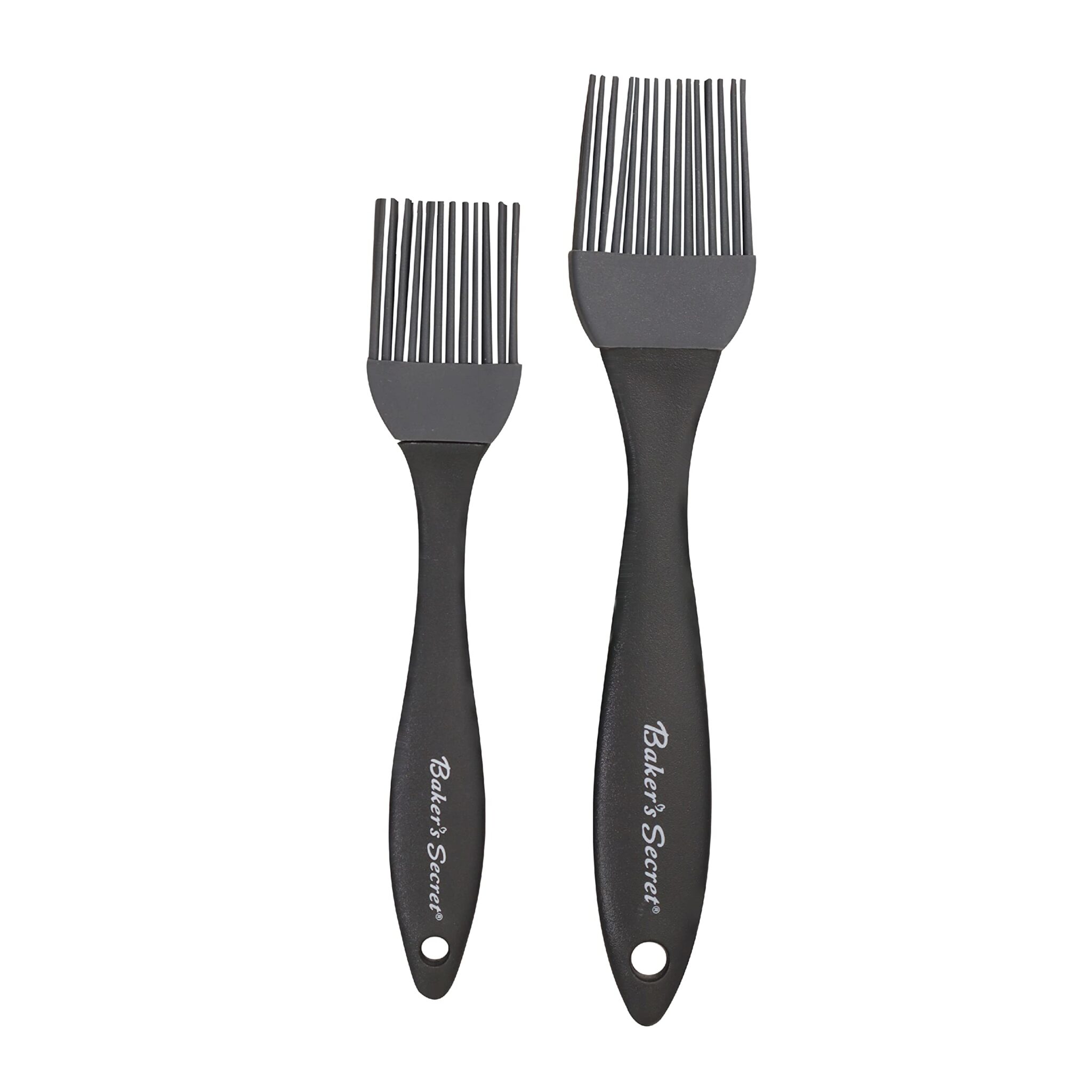 Baker’s Secret – Set of 2 Silicone Brushes, for Pastry, Oil Baking, BBQ and Grilling, Dishwasher Safe, Baking Utensils Accessories – Black