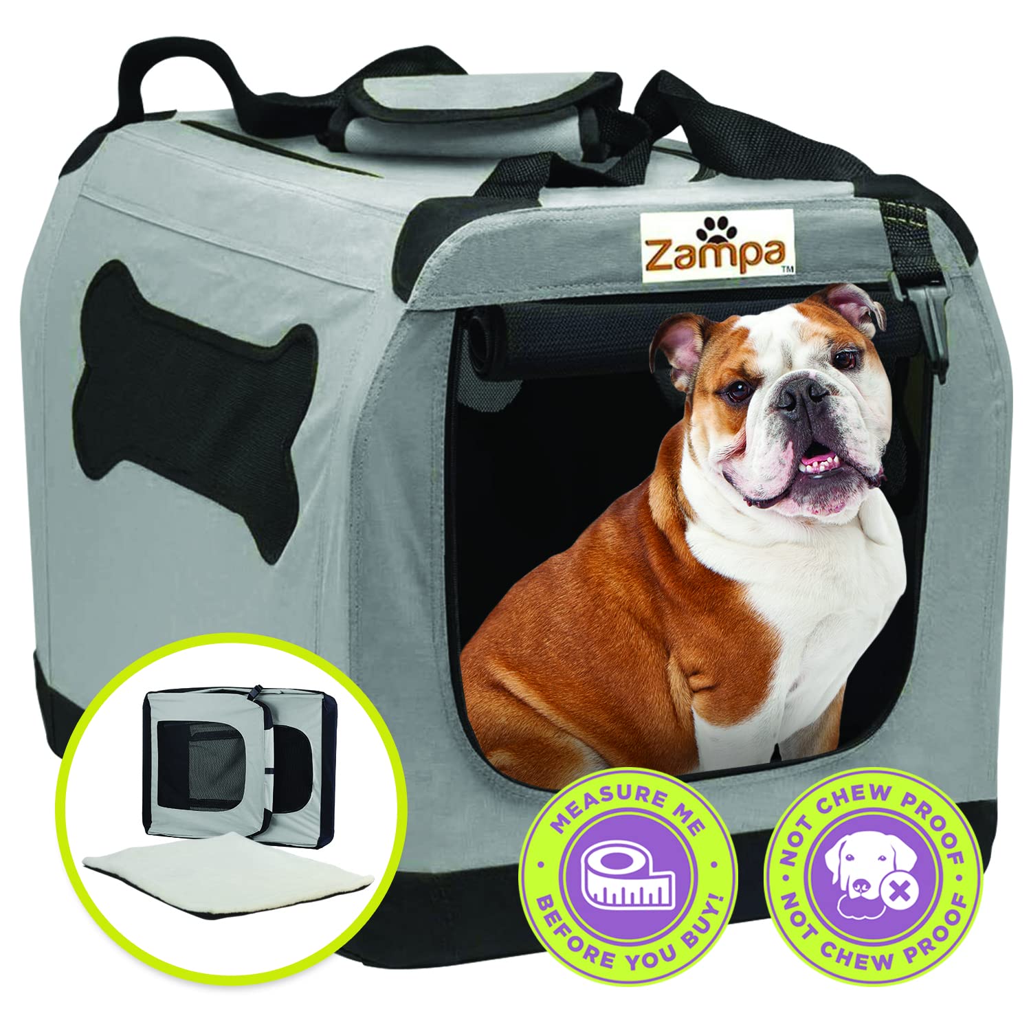 Zampa Dog Crate for Small and Medium Dogs 32″x23″x23″ | Portable Cat Carrier | Pet Travel Collapsible & Foldable