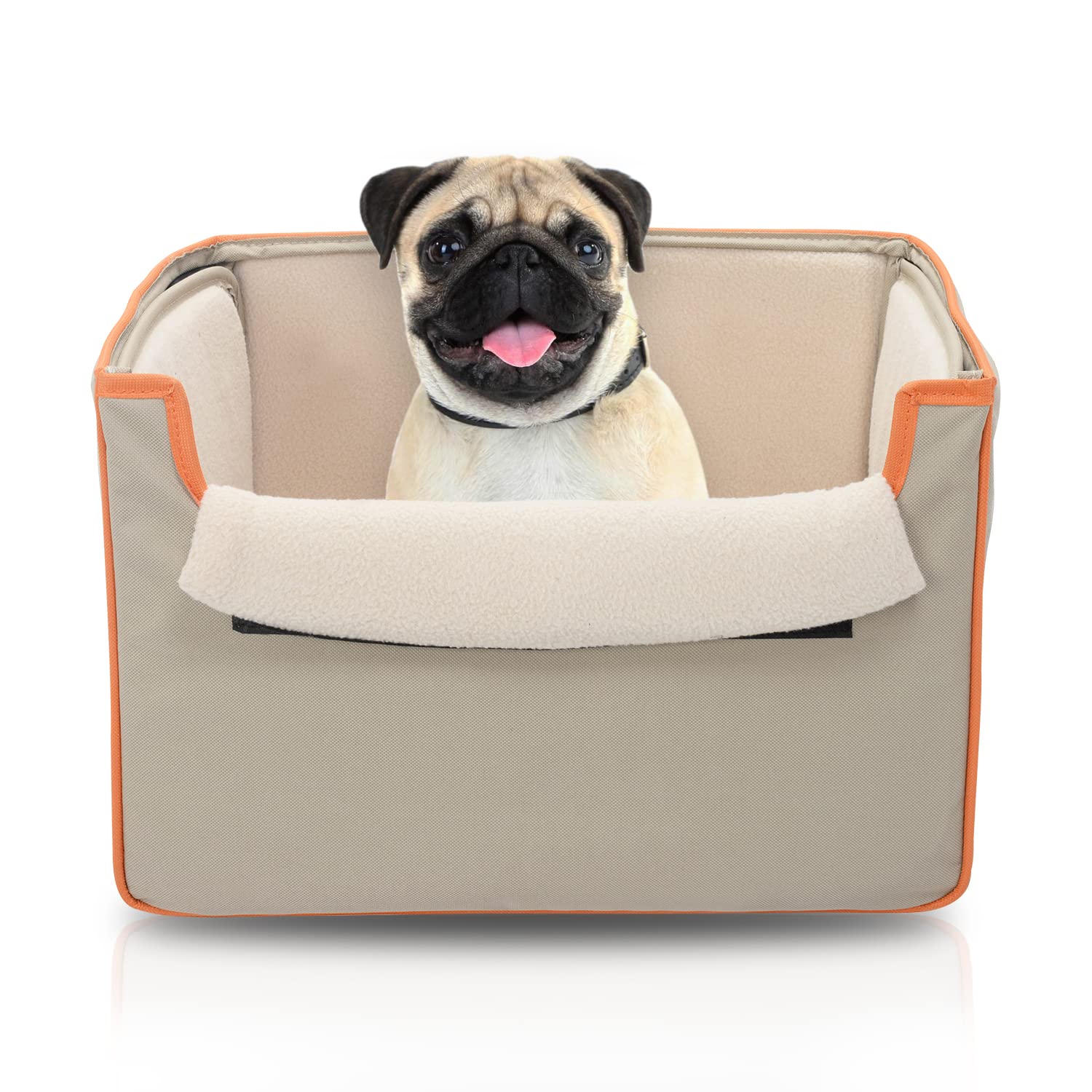 Home Pet Supplies Precious Tails Collapsible Pet Booster Car Seat Box with Plush Fleece Cover, Cushion Insert and Foam Padded Panel – Foldable Carseat for Small Pet Dogs and Puppies Under 20 lbs, Khaki