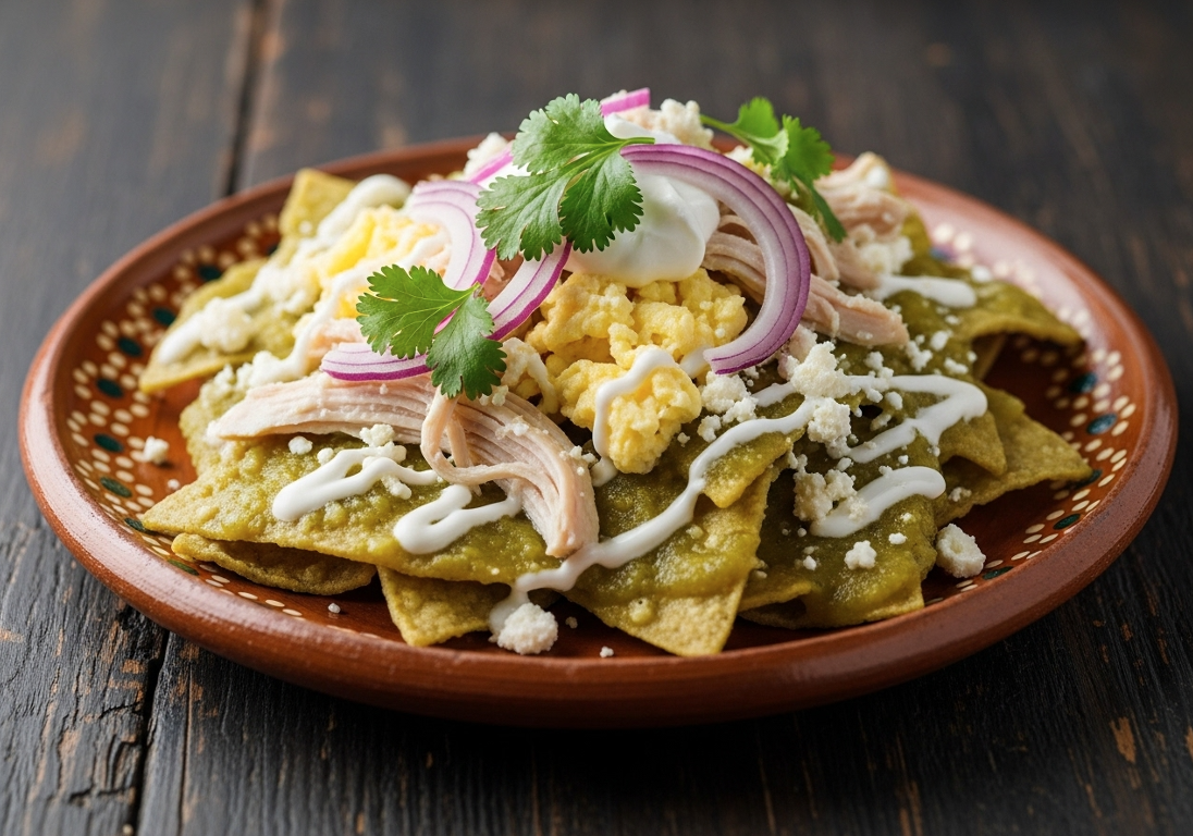 Chilaquiles Verdes con Pollo y Totopos al Horno