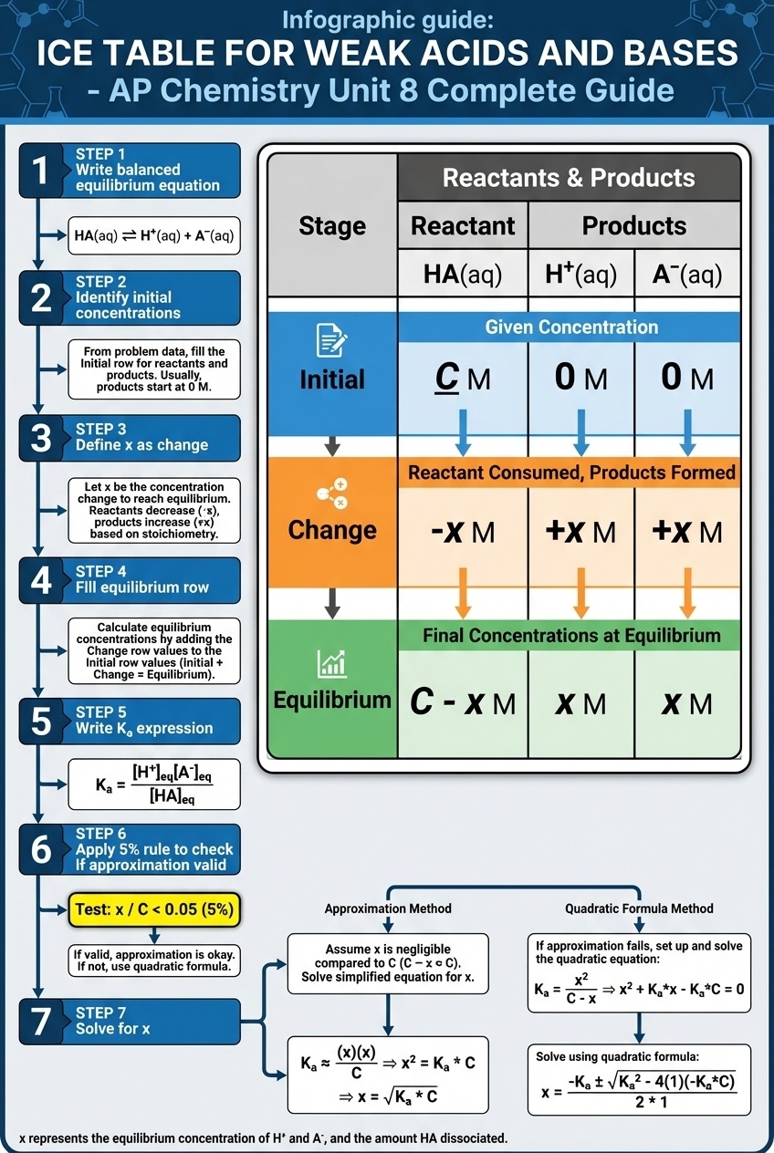 ICE Table Cheat Sheet for Weak Acids and Bases AP Chemistry Unit 8 