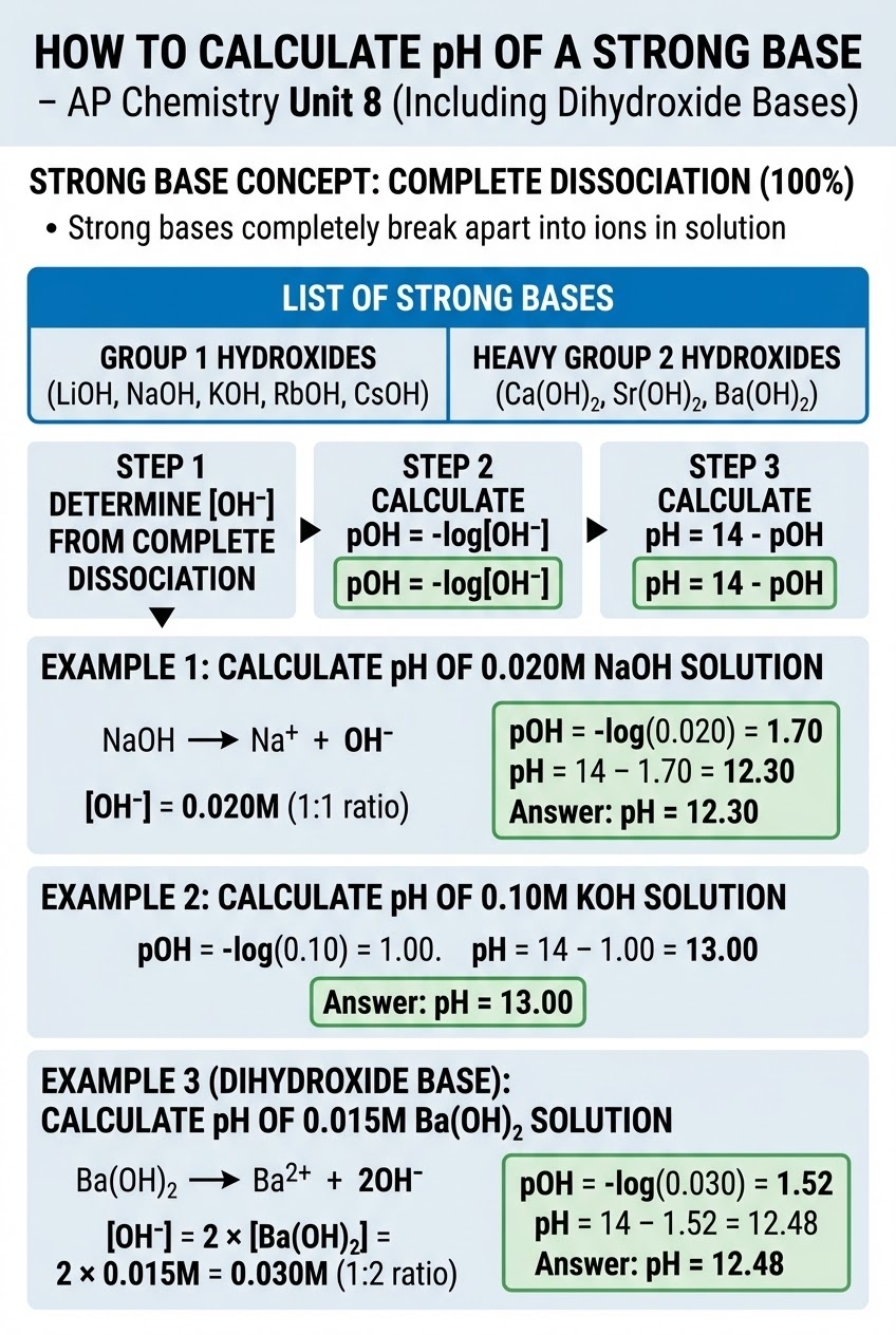 Strong Base pH Calculation Chart AP Chemistry Unit 8 
