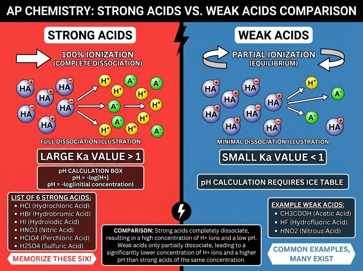 Strong Acids vs. Weak Acids Comparison Chart AP Chemistry Unit 8 