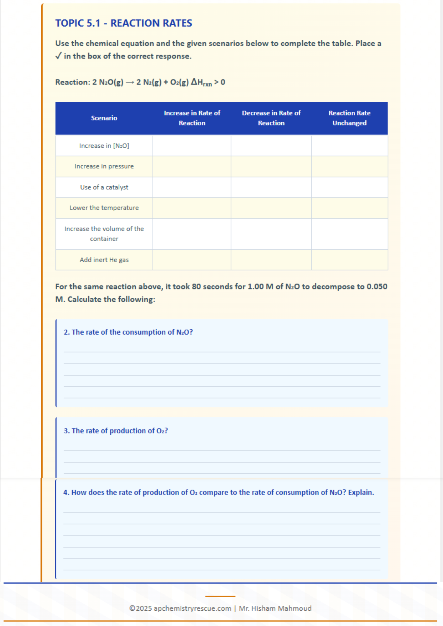 FREE AP Chemistry Unit 5 Kinetics Study Guide - Complete Practice Worksheet 