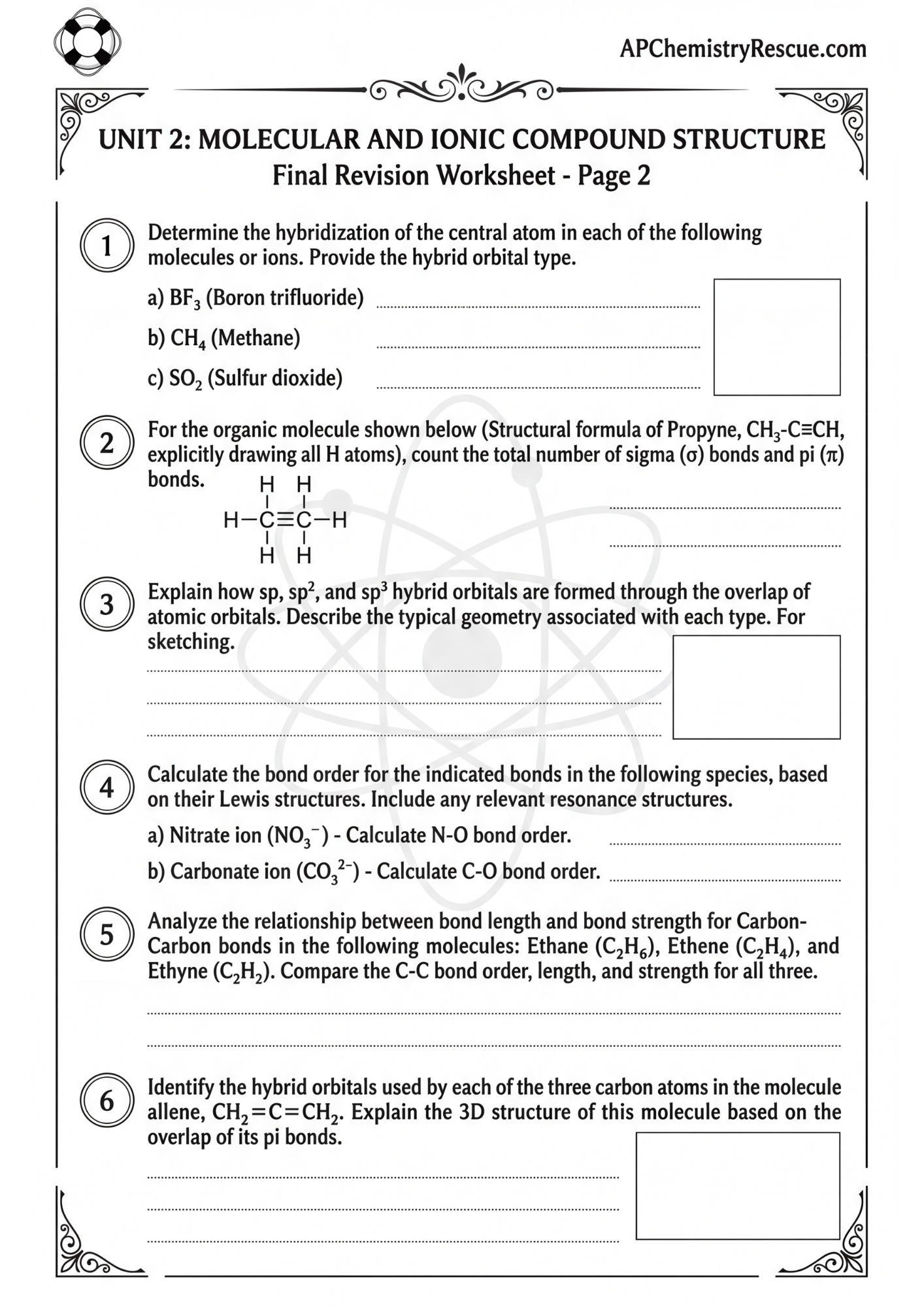 AP Chemistry Molecular & Ionic Structure Worksheet