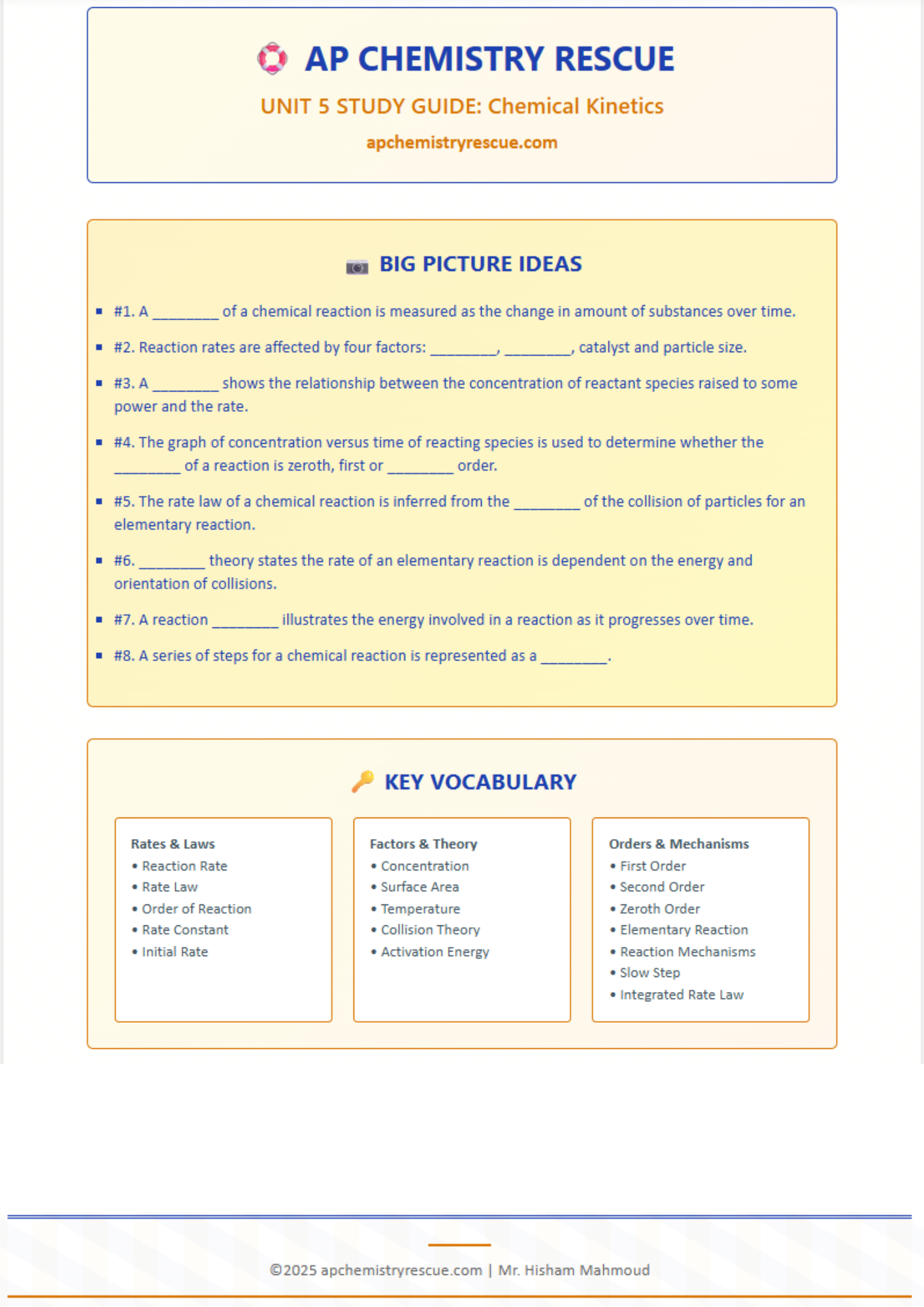 FREE AP Chemistry Unit 5 Kinetics Study Guide - Complete Practice Worksheet
