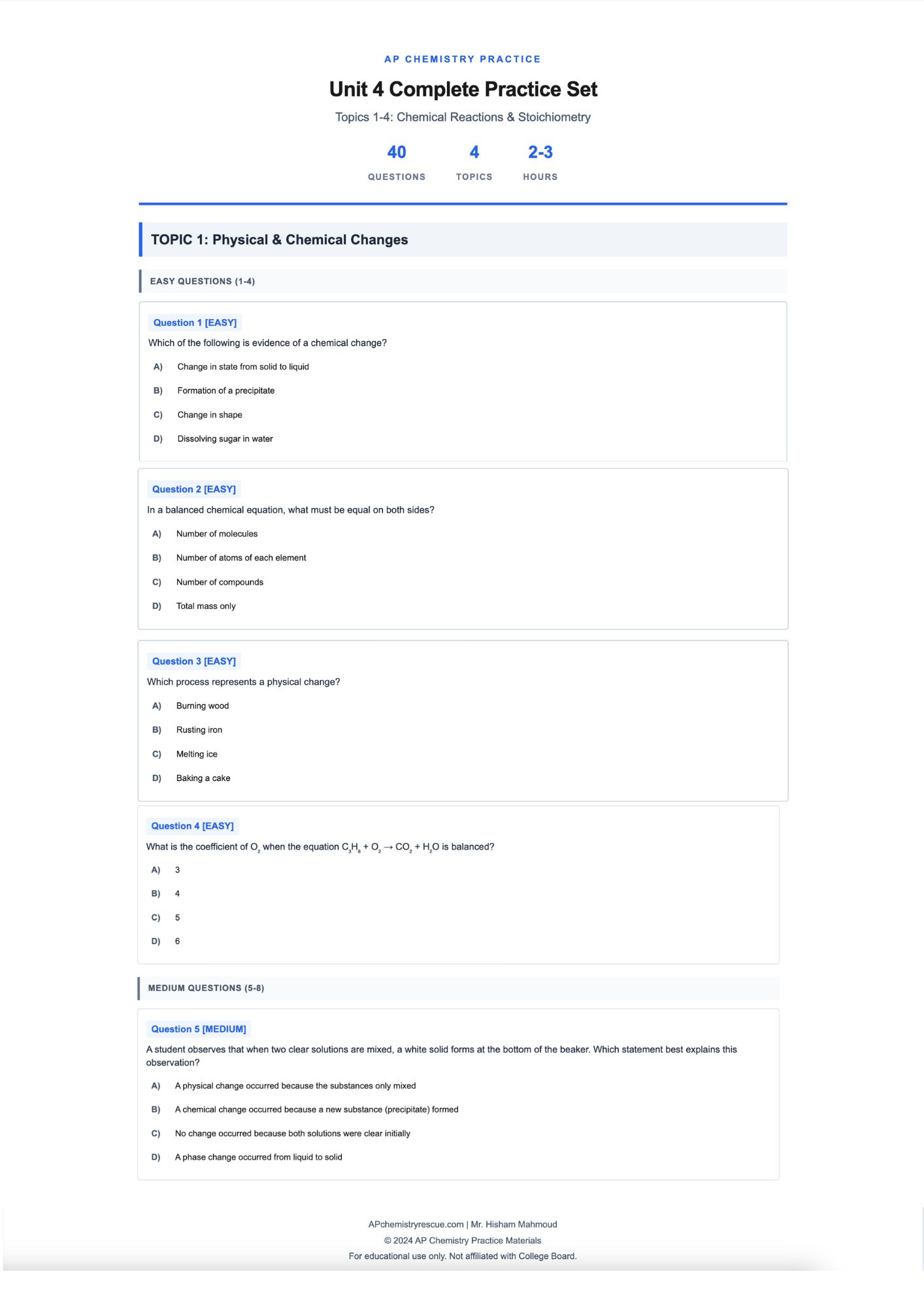 5 THE ULTIMATE PRACTICE AP CHEMISTRY : Unit 4 Revision